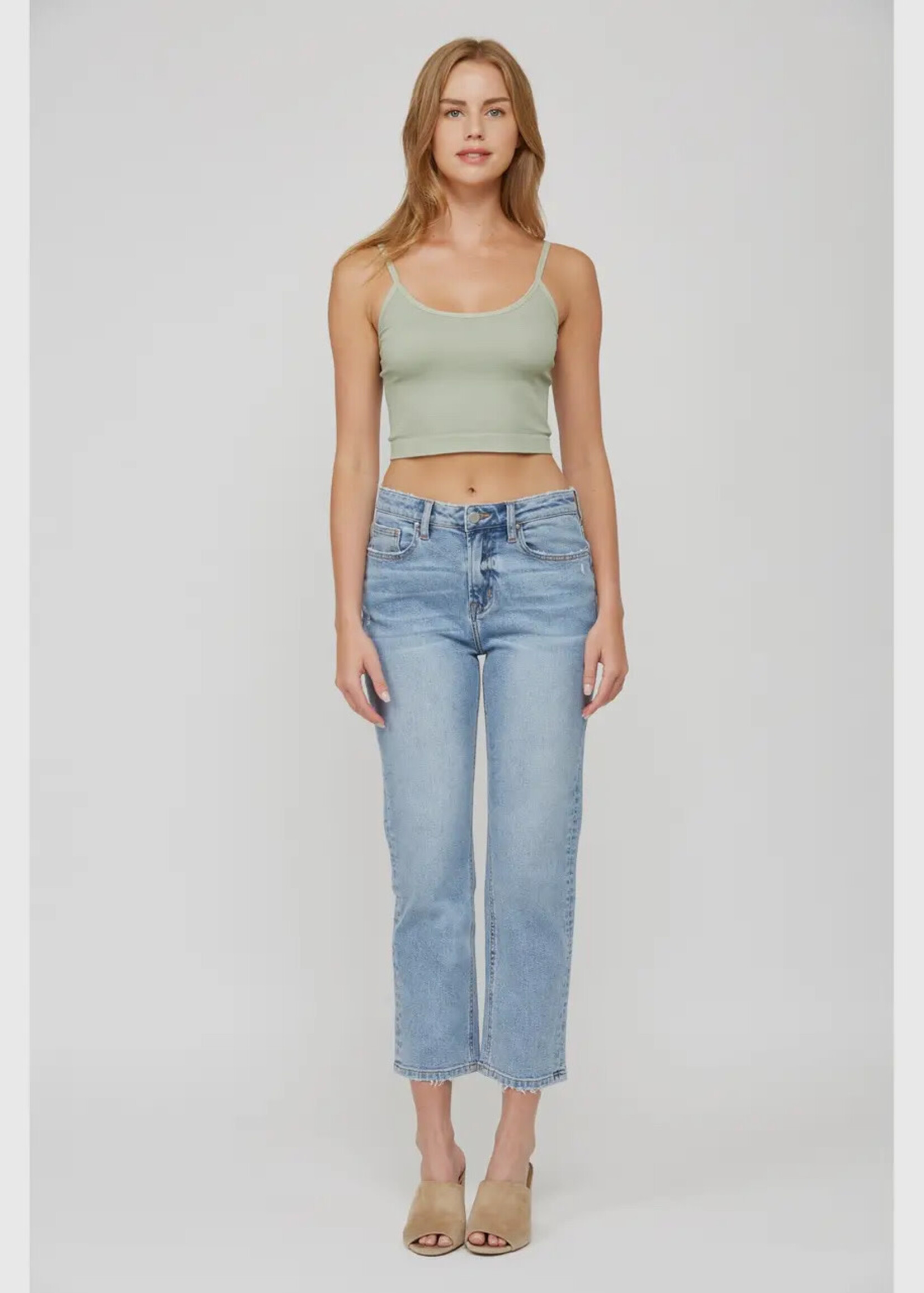 Mica Denim Super High Wedge Straight Leg