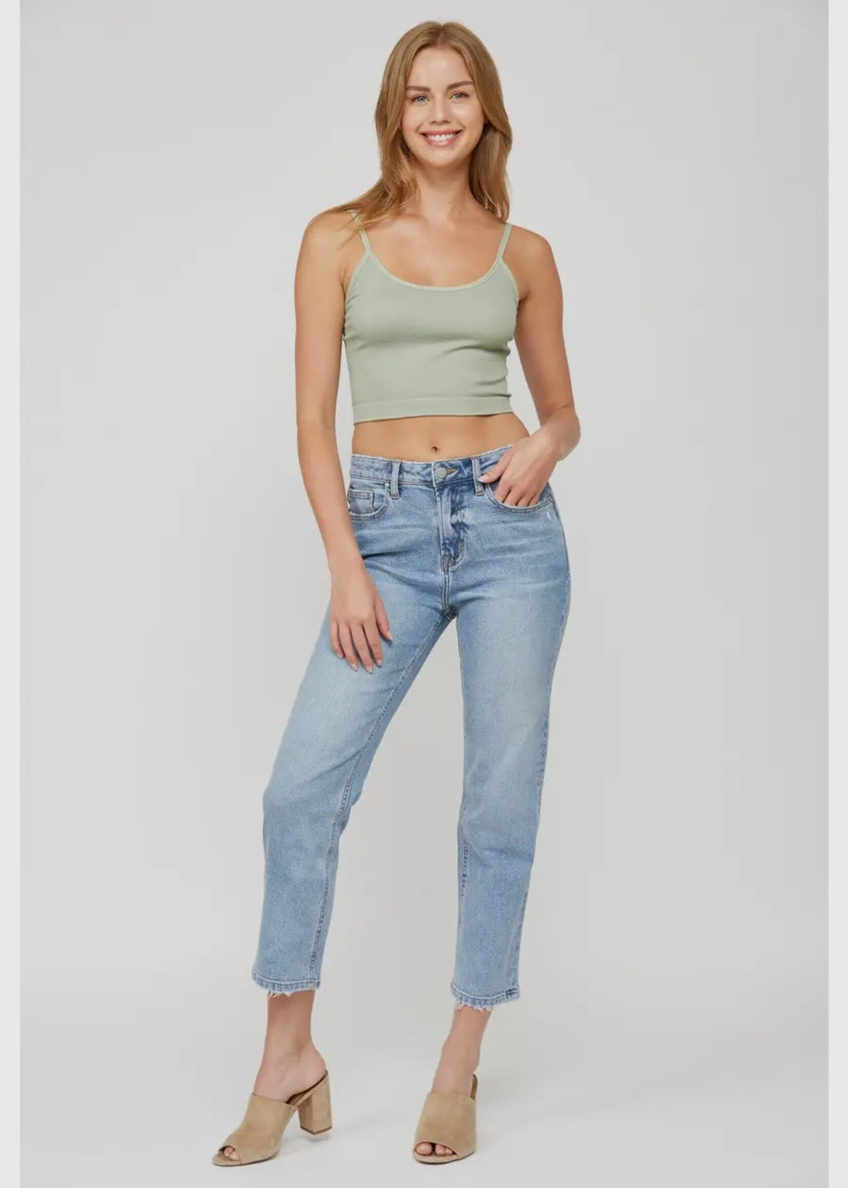 Mica Denim Super High Wedge Straight Leg