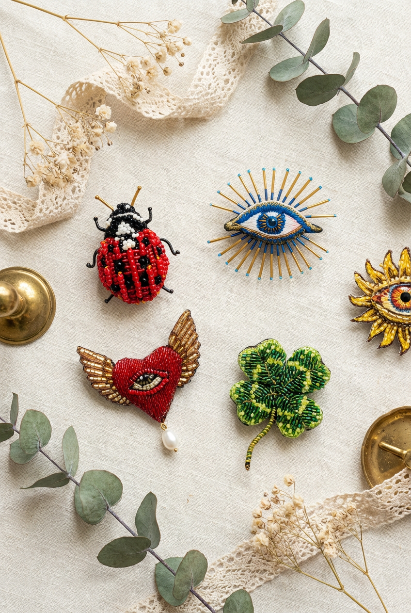 flatlay of trovelor brooch pins