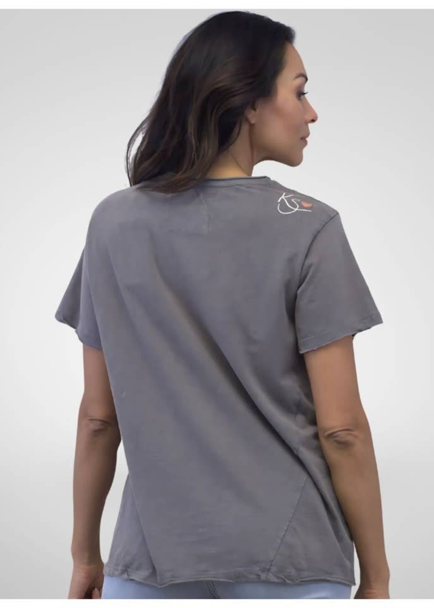 Caite & Kyla Samara Embroidered Wild Heart T Shirt Dark Grey