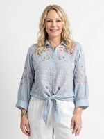 Caite & Kyla Casey Embroidered Top – Blue Fog