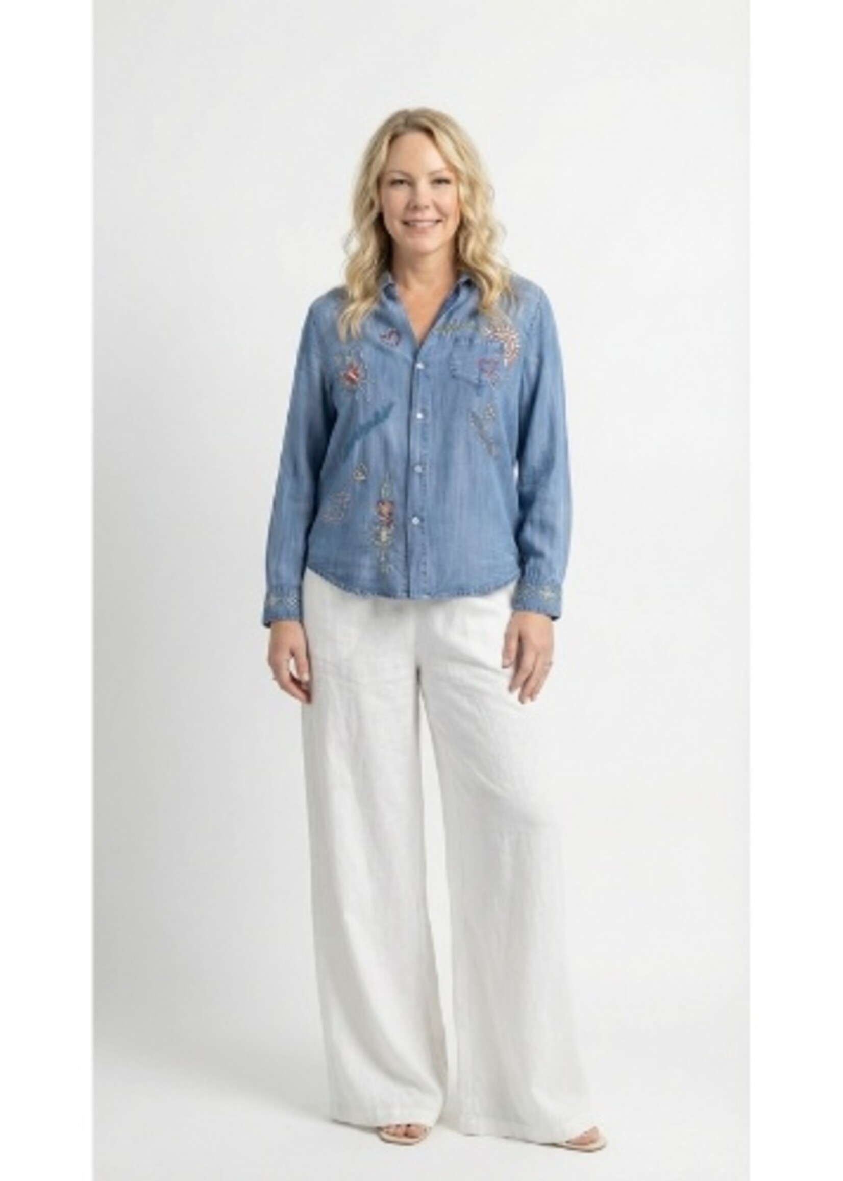 Caite Kyla Seo Caite & Kyla Adira Embroidered Denim-Look Tencel Button-Up