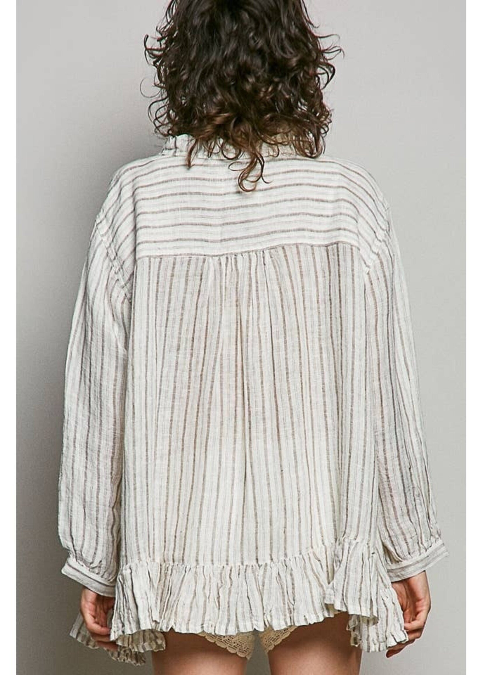 POL Stripe Cotton Ruffle Top Natural PREORDER MAR/APR 26