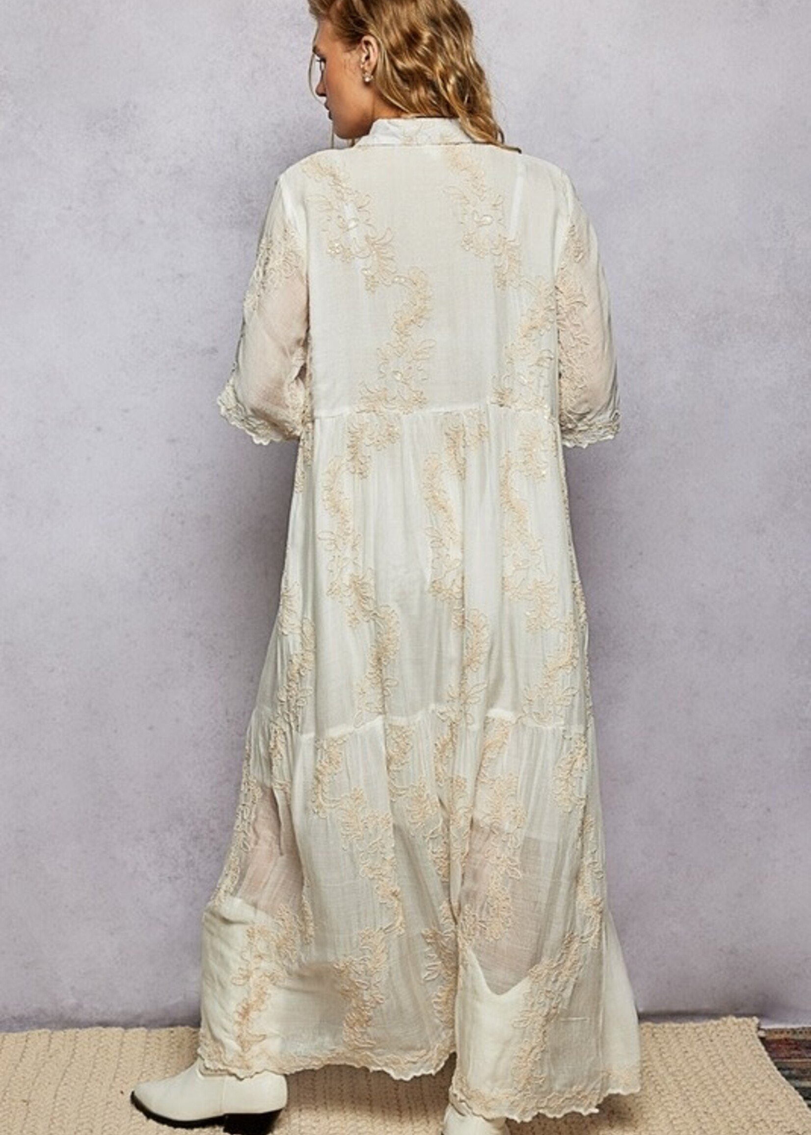 POL Ruffle Button Down Shirt Dress Natural PREORDER MAR/APR 26