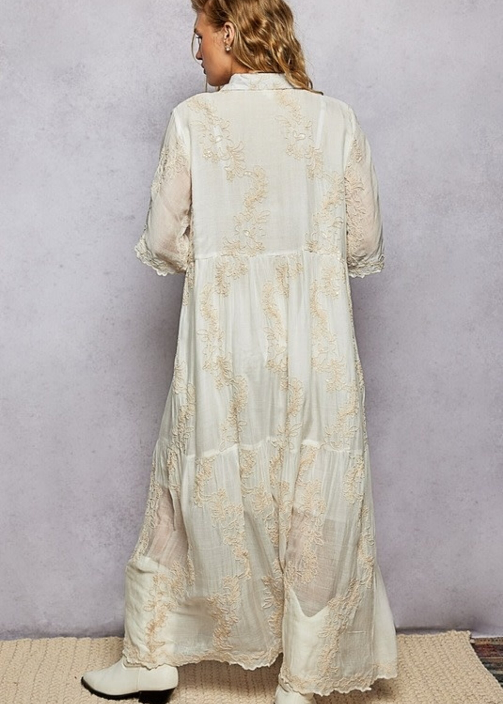 POL Ruffle Button Down Shirt Dress Natural