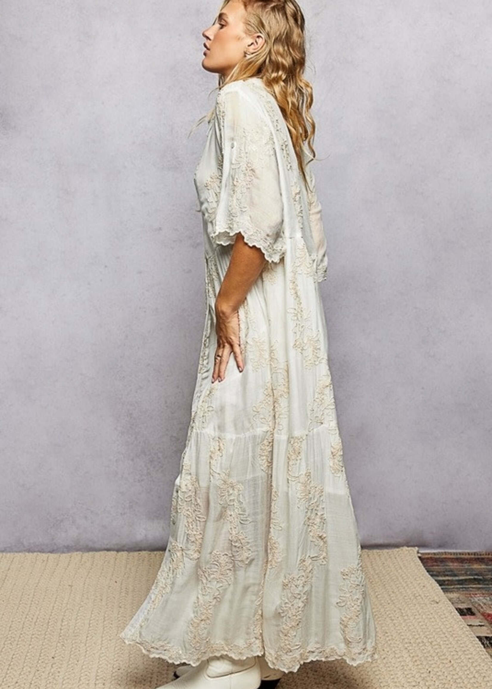 POL Ruffle Button Down Shirt Dress Natural