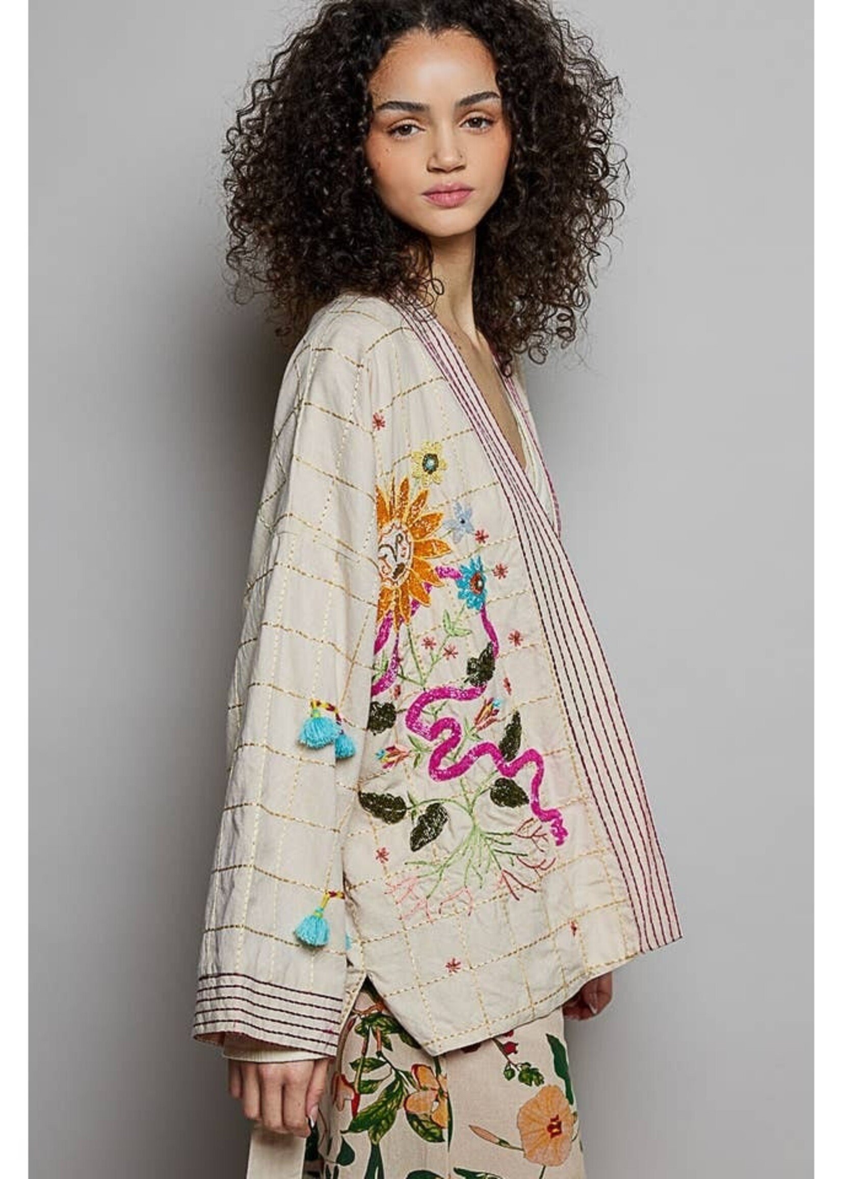 POL Beaded Kimono Cardigan Natural PREORDER MAR/APR 26