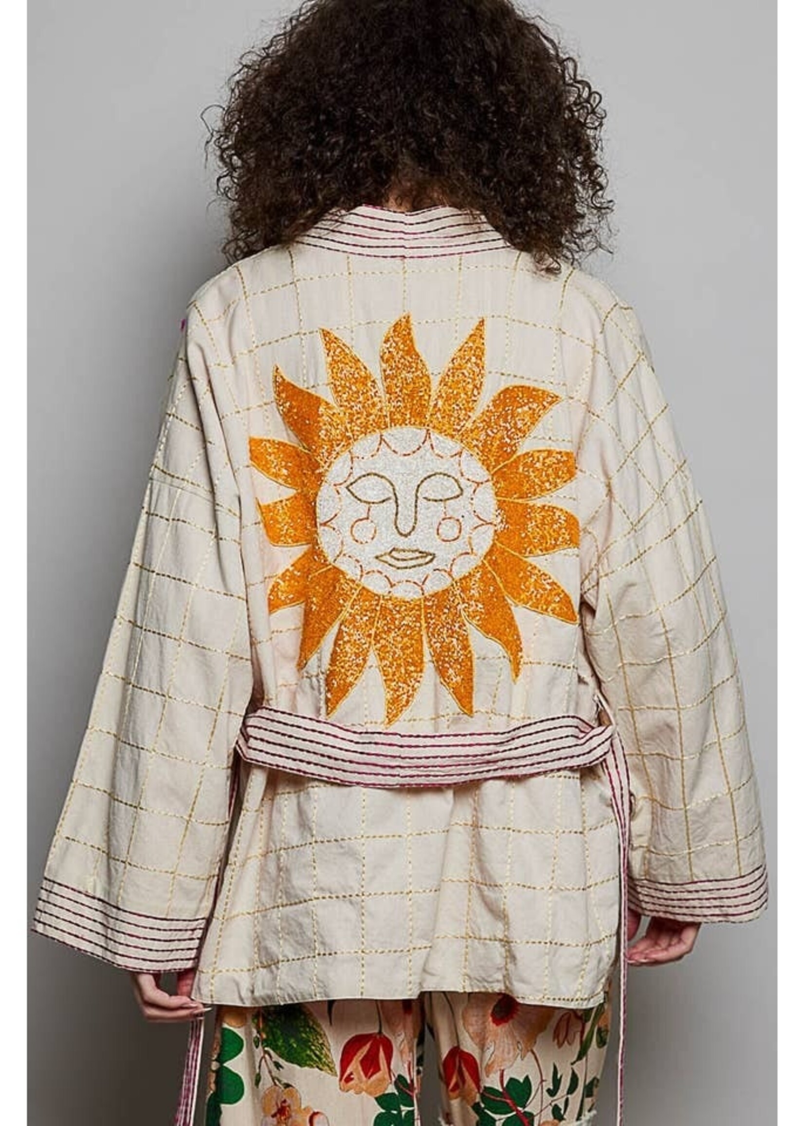 POL Beaded Kimono Cardigan Natural