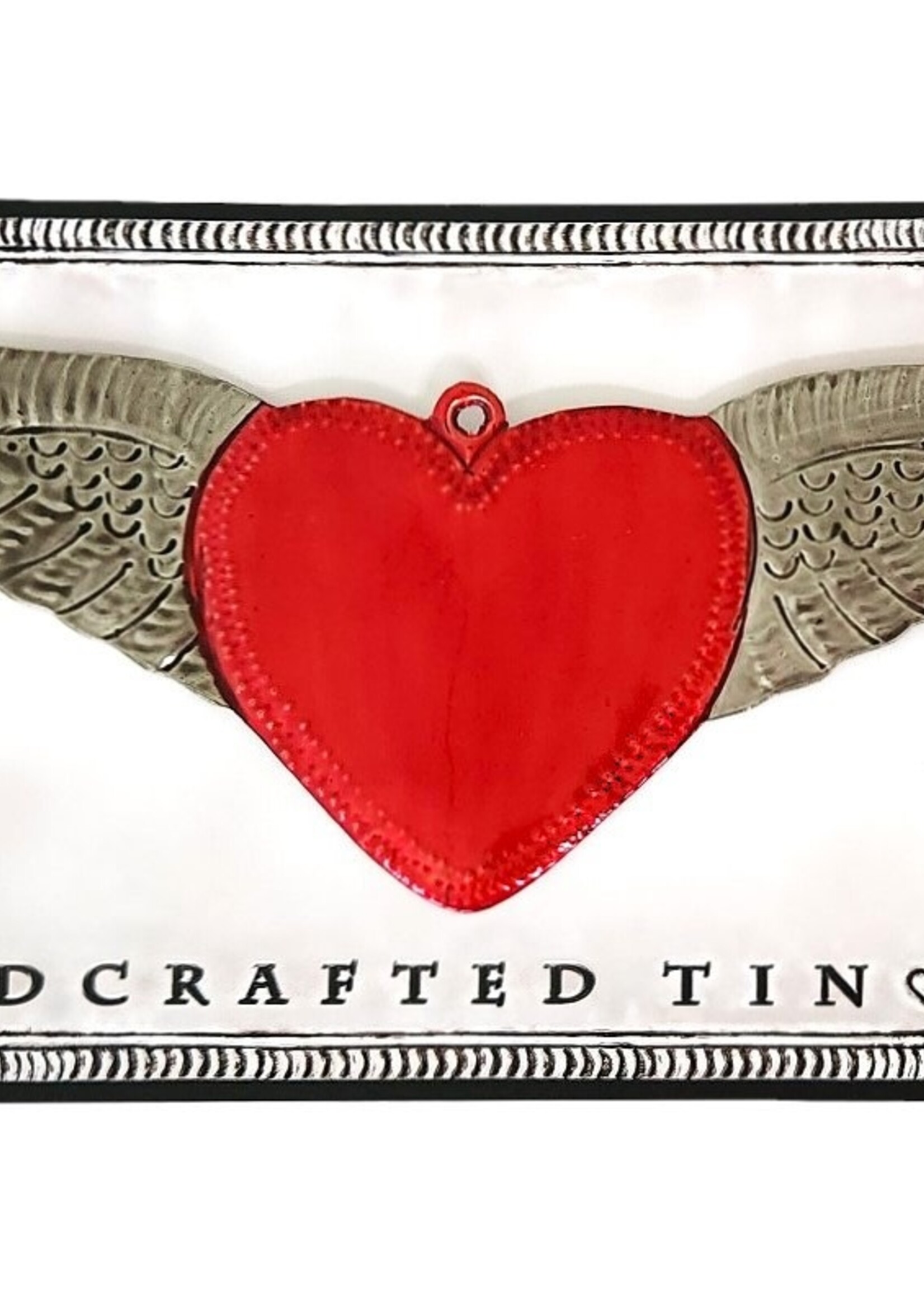 Tin Heart Wings Red Lg