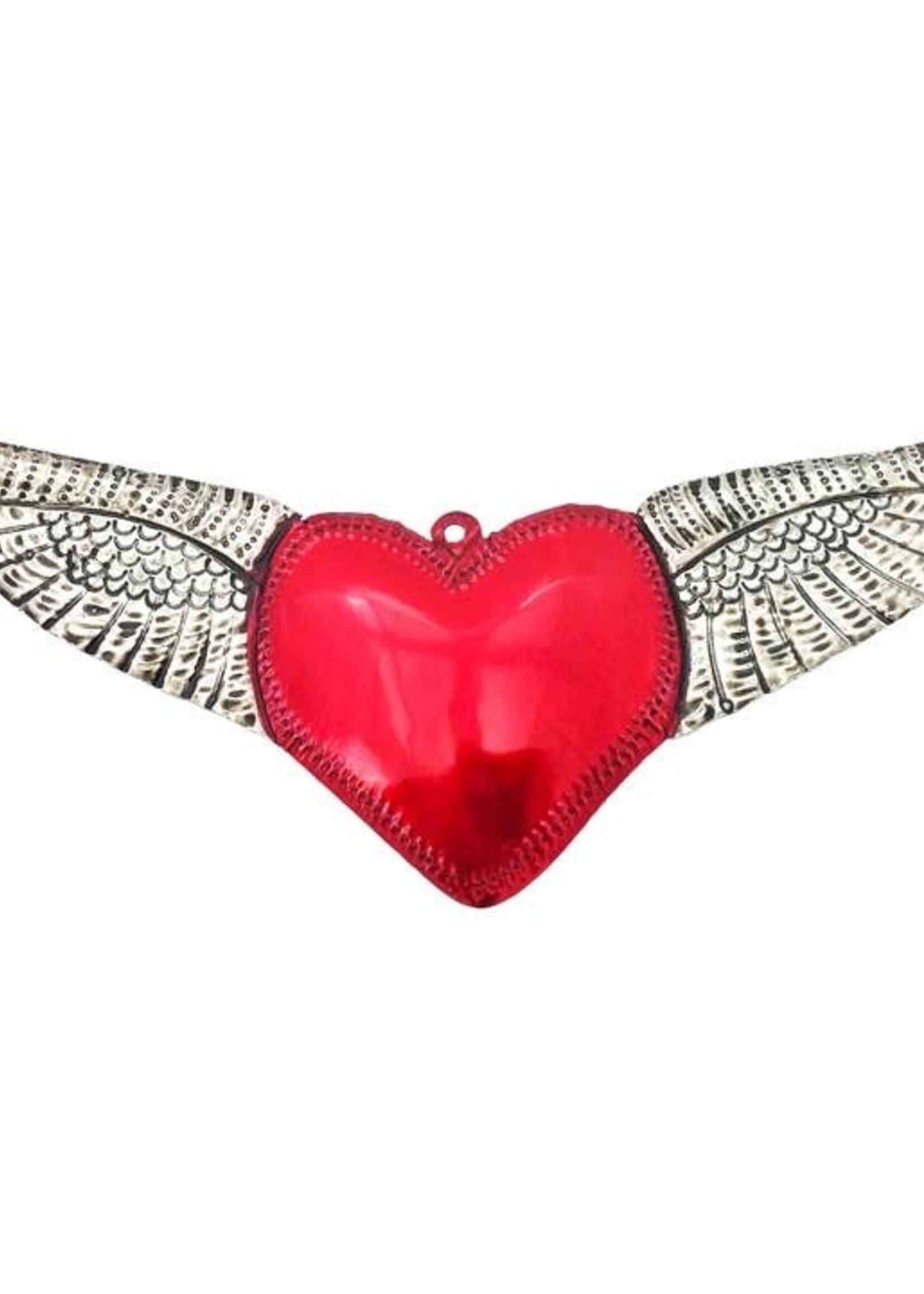 Tin Heart Wings Red Lg