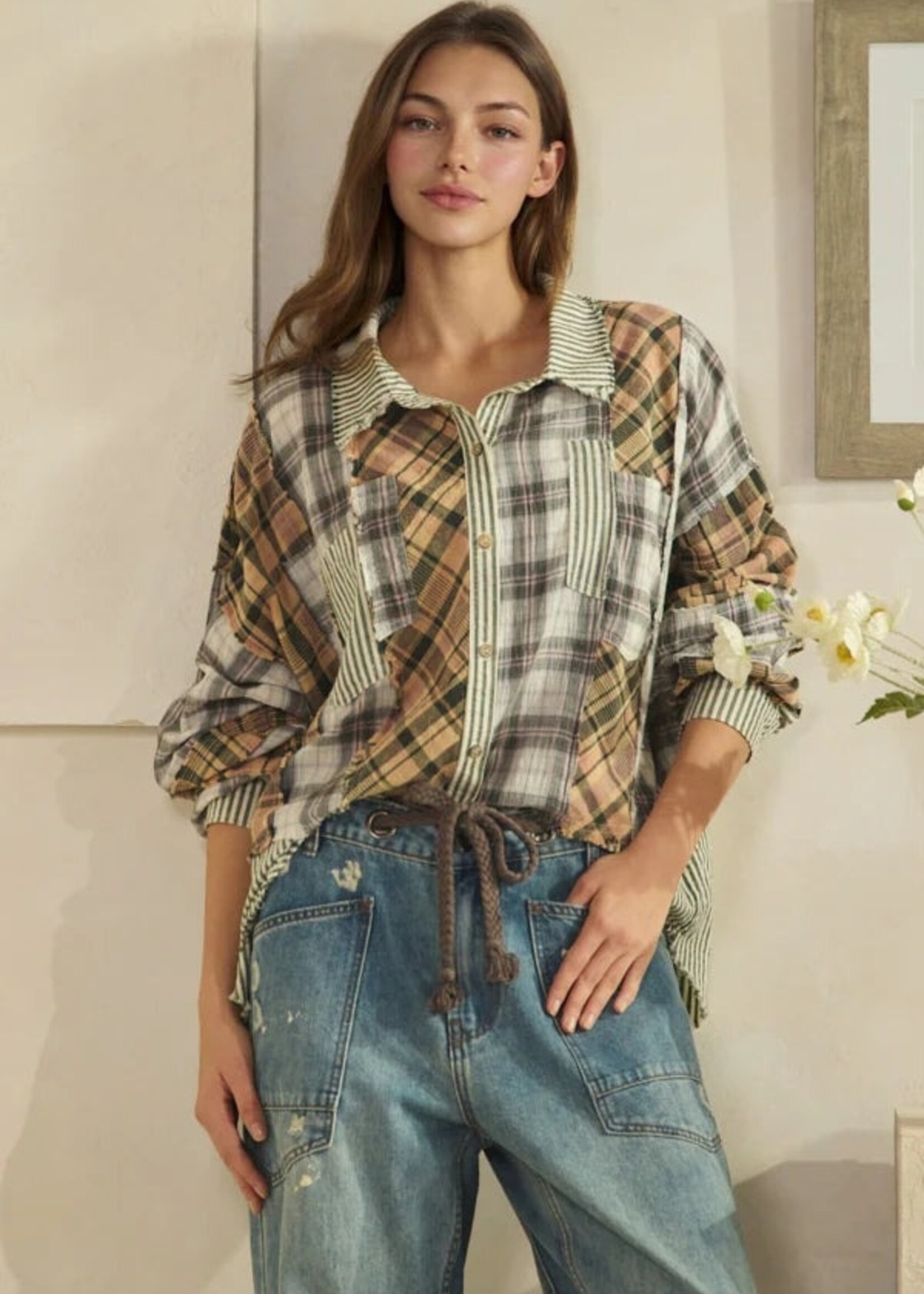 Oli & Hali Plaid Mix L/S Shirt Olive