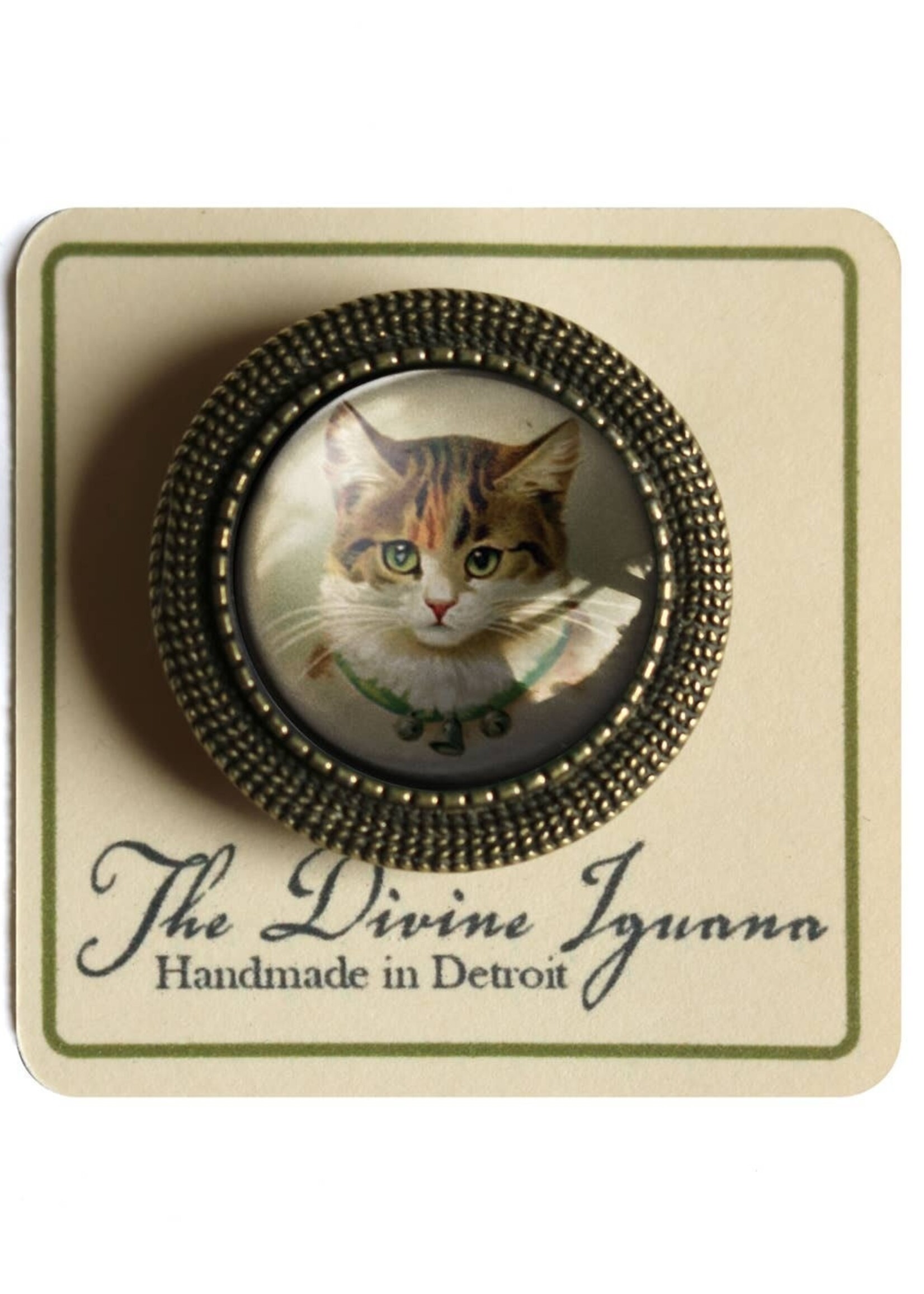 The Divine Iguana Victorian Calico Cat Cabochon Brooch Best Friends