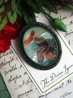 The Divine Iguana Victorian Mermaid Oval Glass Cabochon Brooch