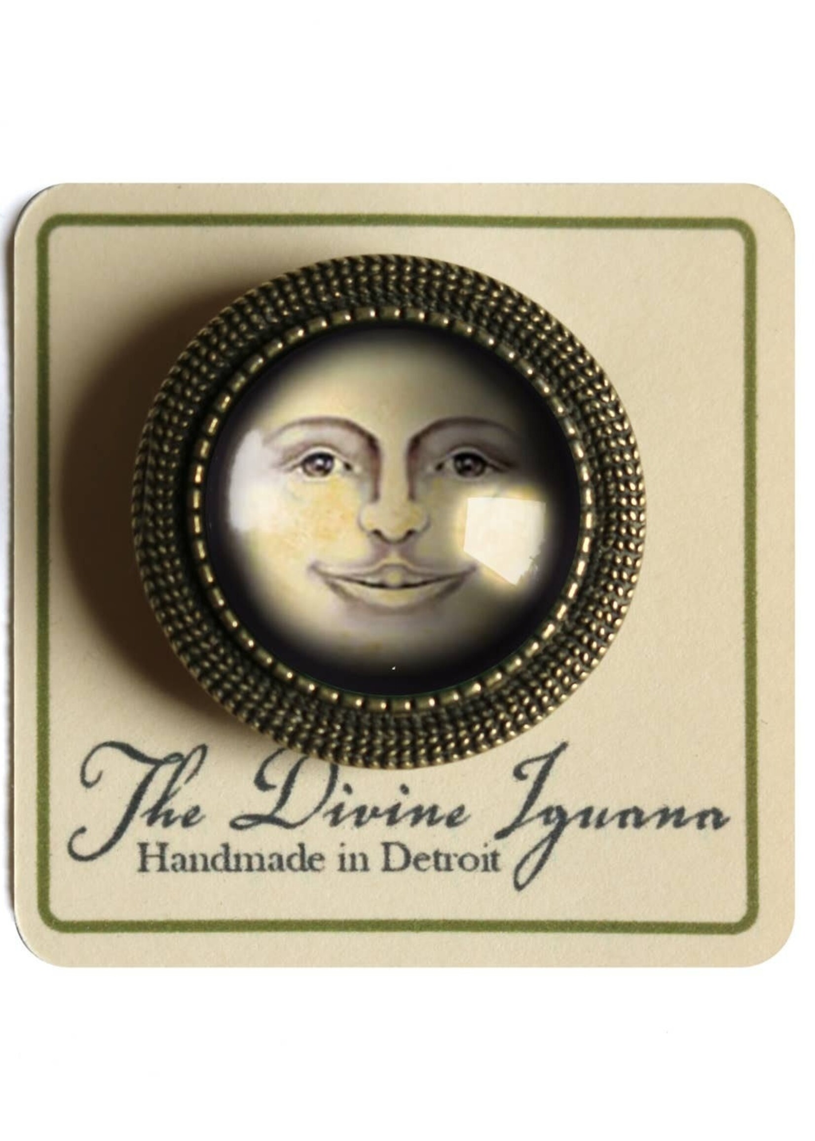 The Divine Iguana Victorian Man in the Moon Brooch