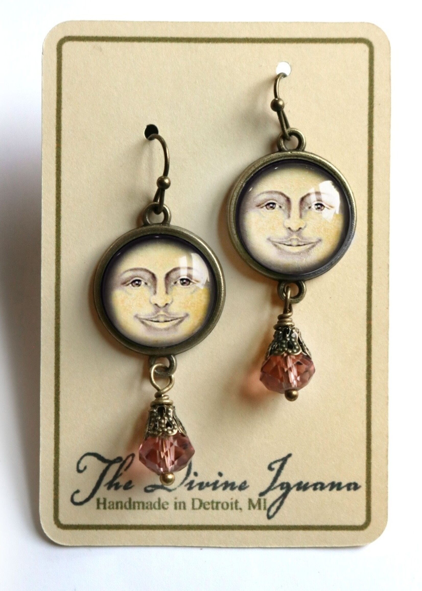 The Divine Iguana Man in the Moon Glass Cabochon Earrings