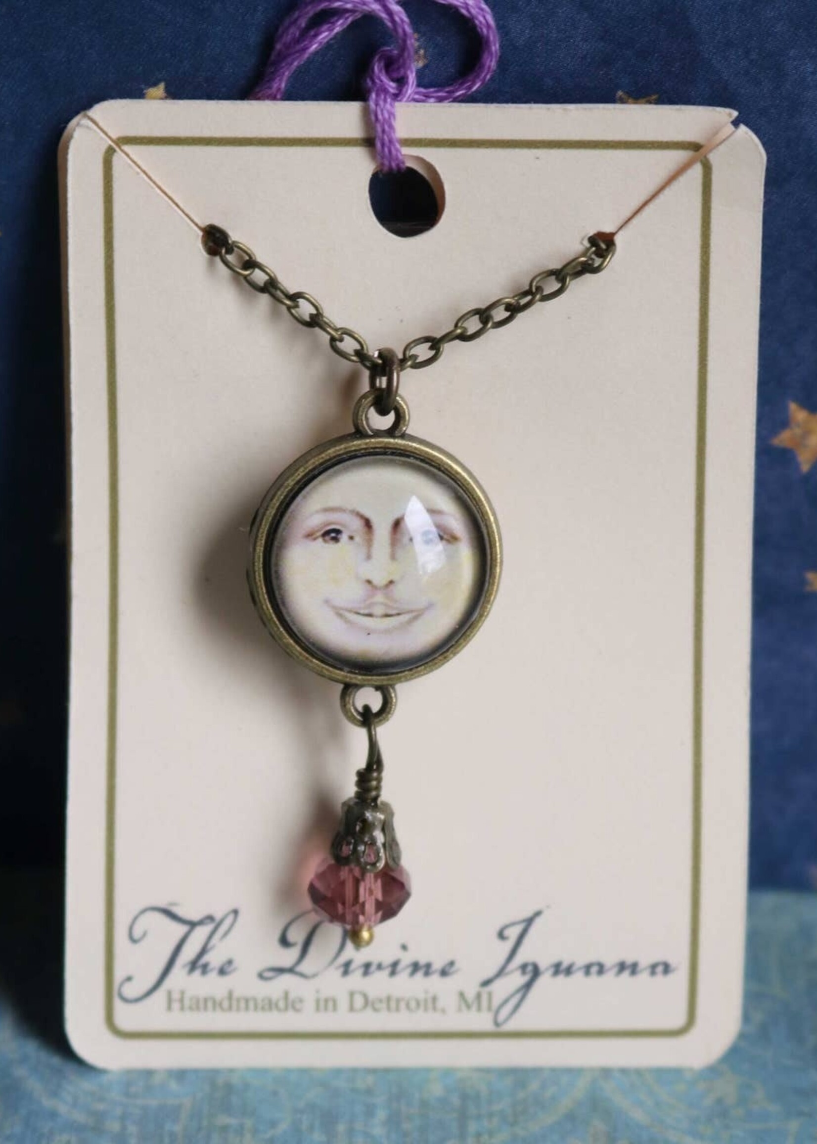 The Divine Iguana Victorian Man in the Moon Pendant Necklace