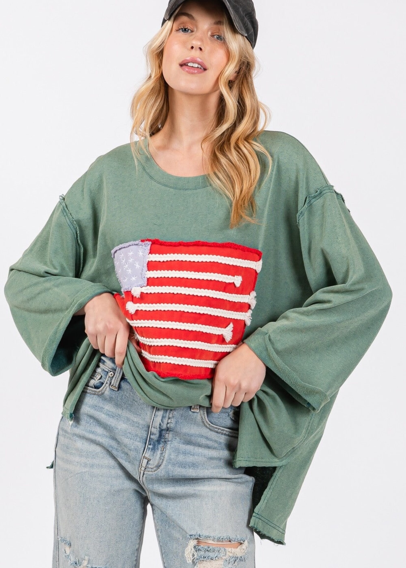 Flag Patch Half Sleeve Top
