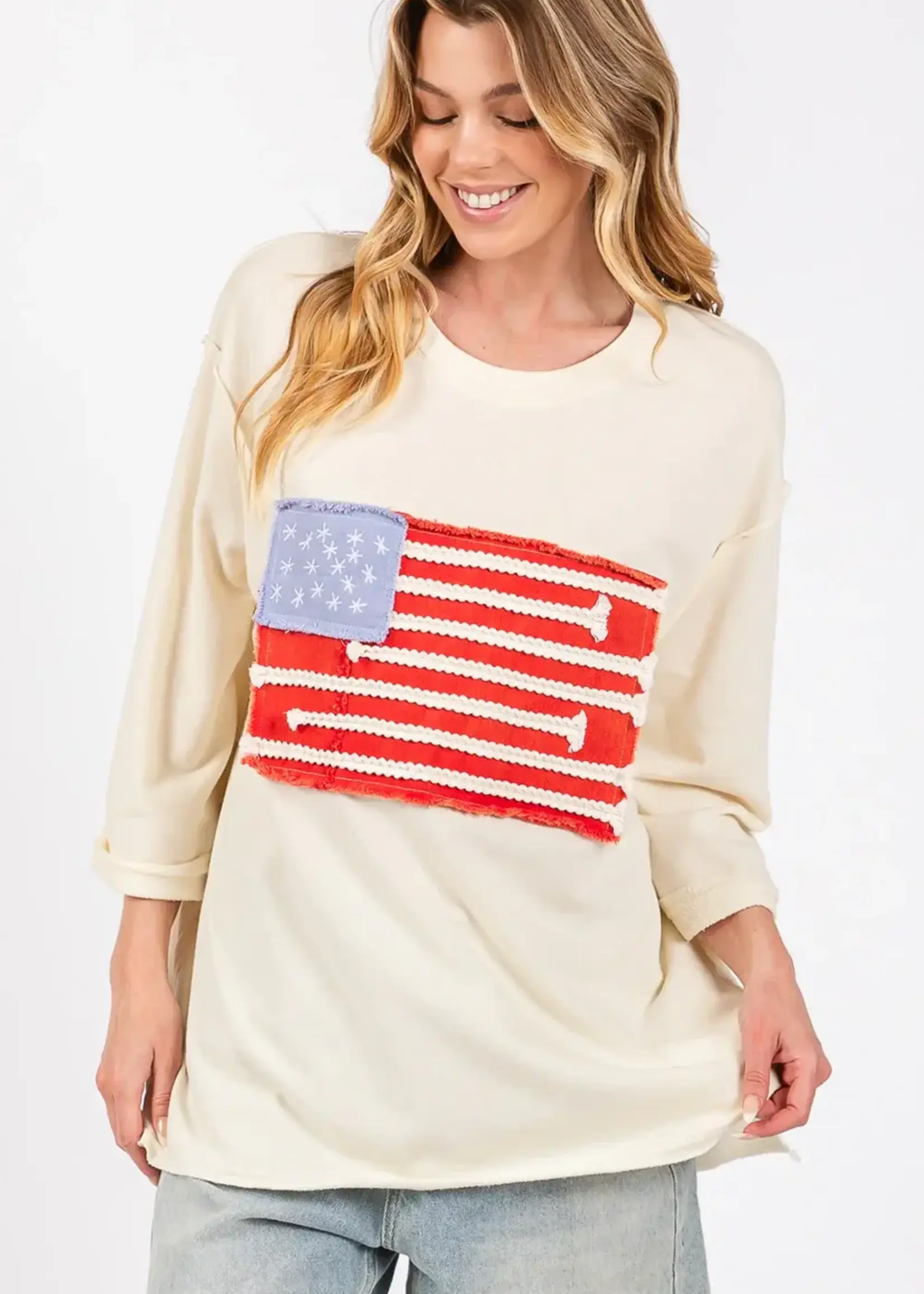 Flag Patch Half Sleeve Top