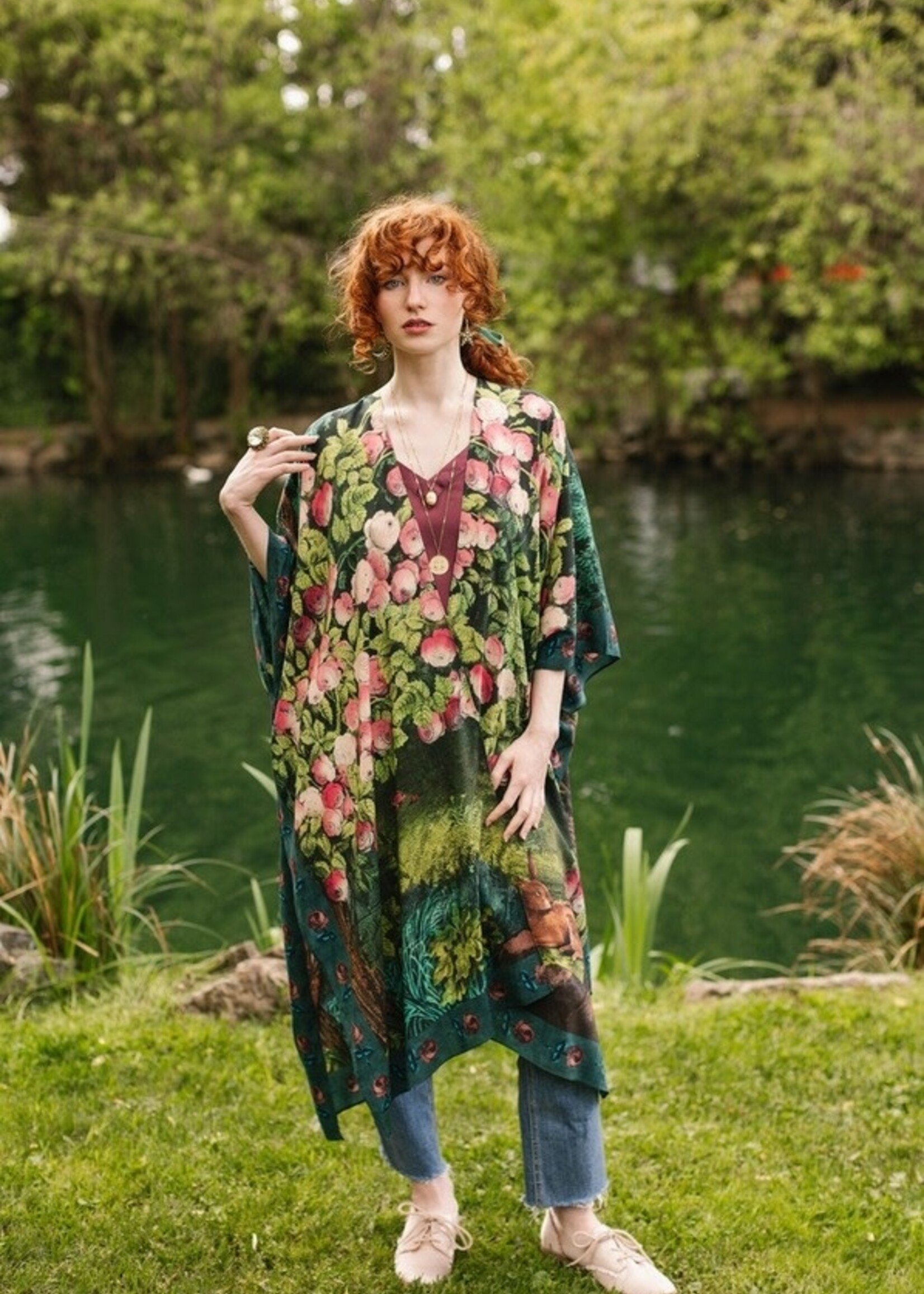 Market of Stars Daydreamer Goddess Duster Kimono Roses & Rabbits