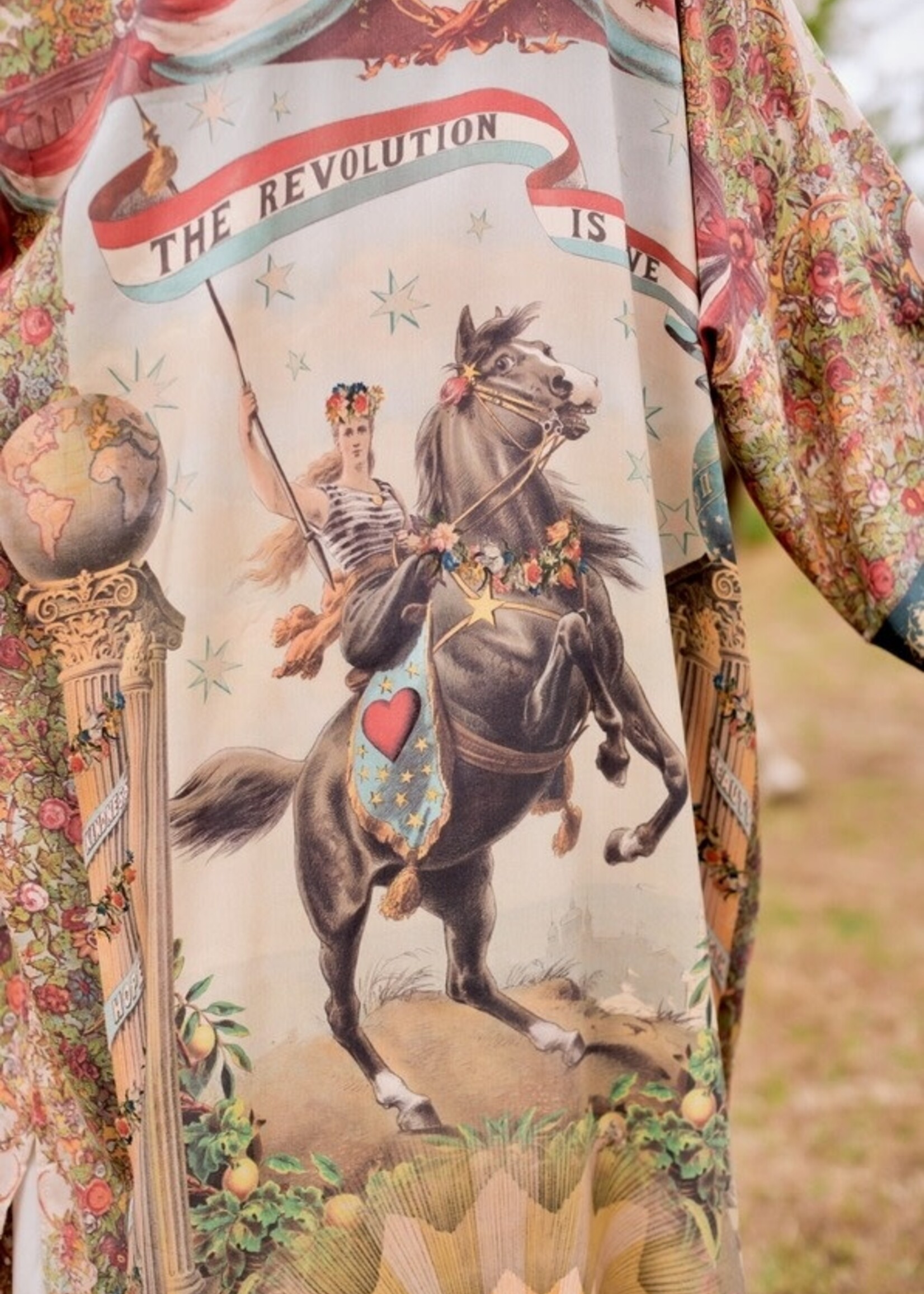 Market of Stars Love Revolution Opera Duster Kimono Robe w/ Horse and Florals