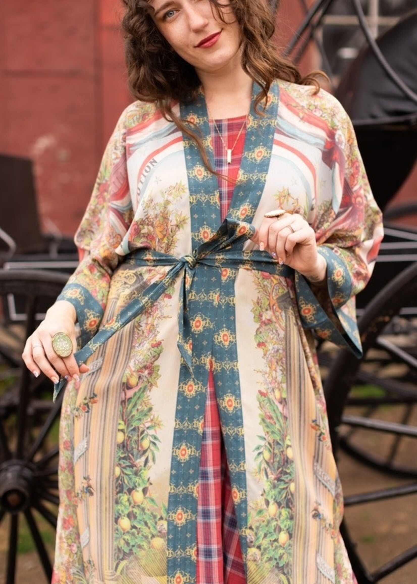 Market of Stars Love Revolution Opera Duster Kimono Robe w/ Horse and Florals