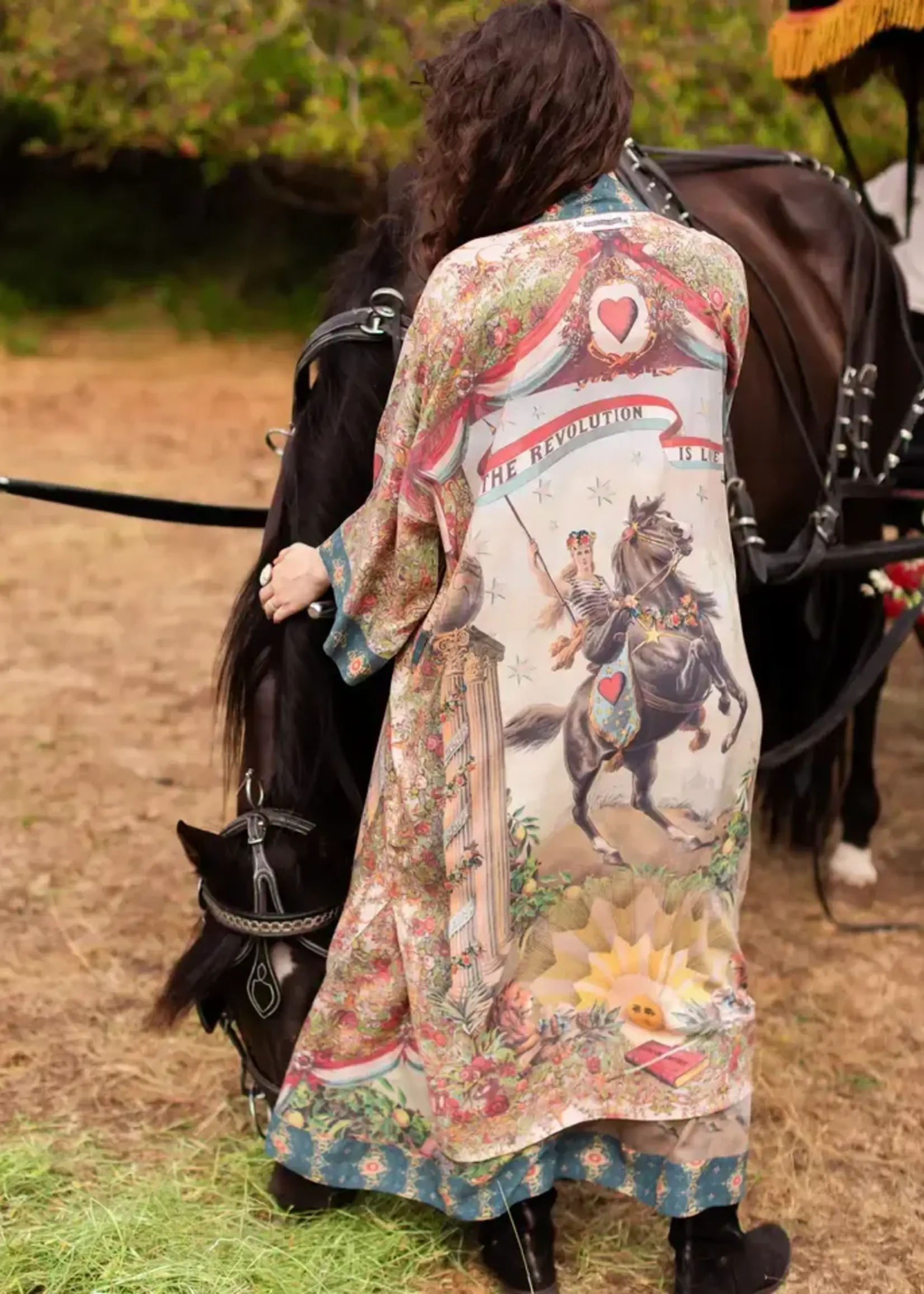 Market of Stars Love Revolution Opera Duster Kimono Robe w/ Horse and Florals