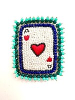 Ace of Hearts Card Beaded Brooch