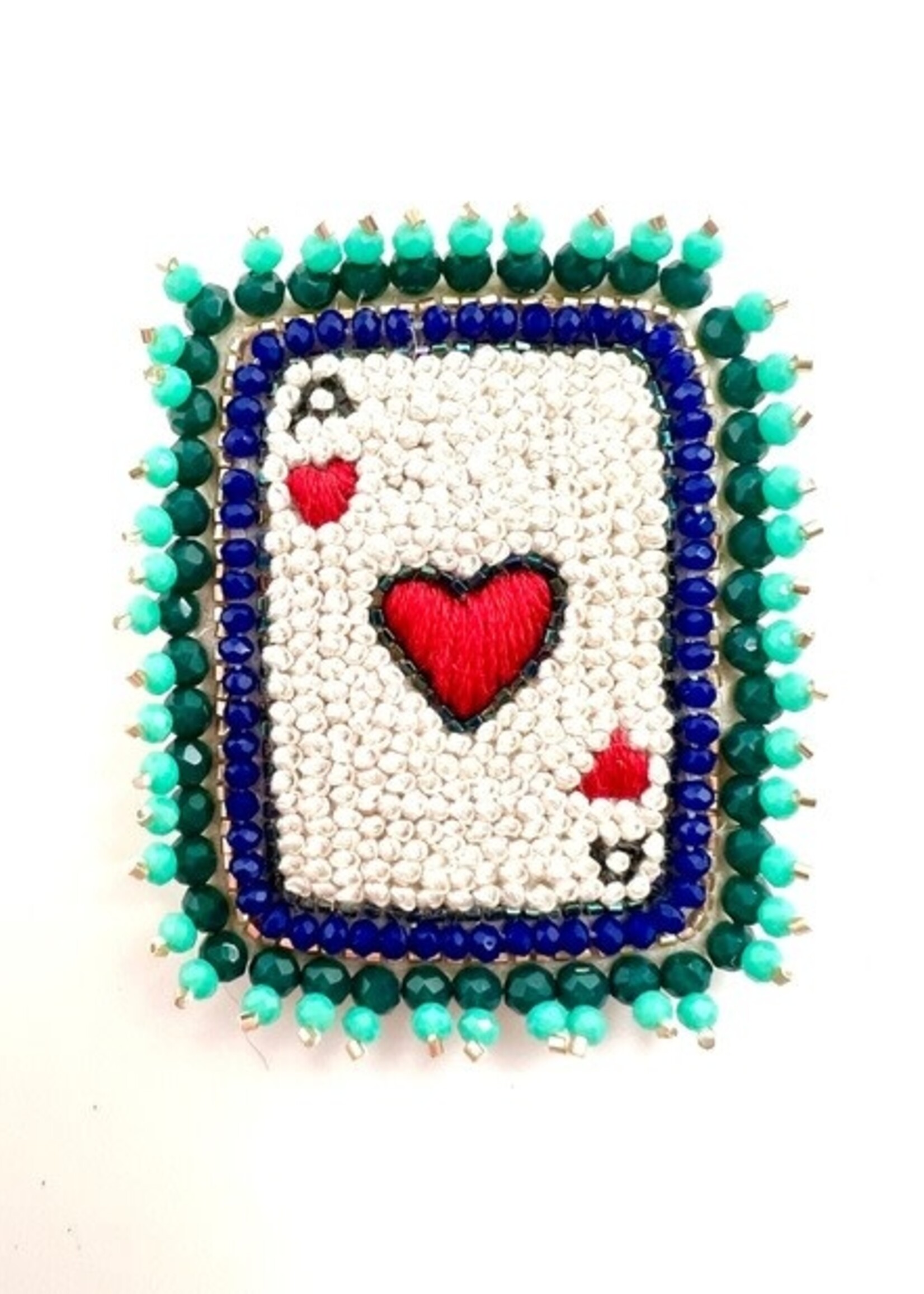 Ace of Hearts Card Beaded Brooch