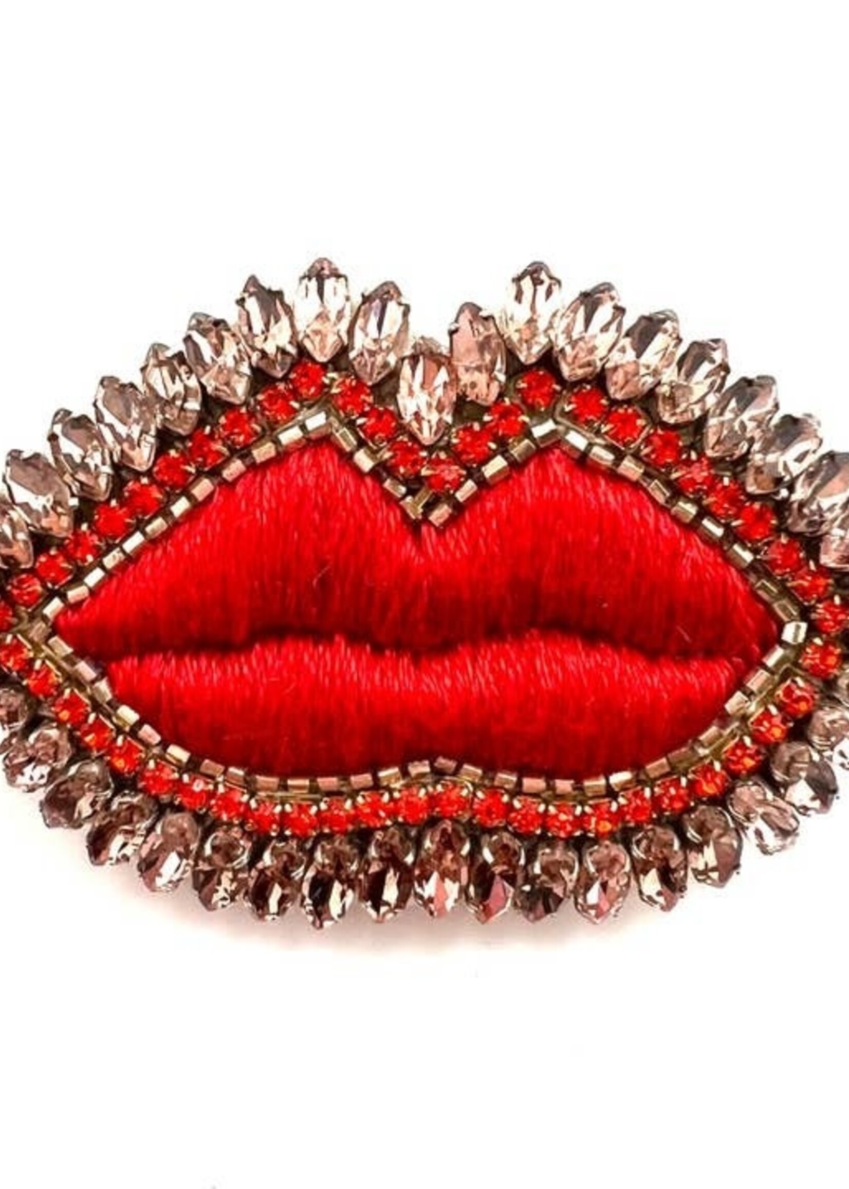 Red Lips Beaded Brooch