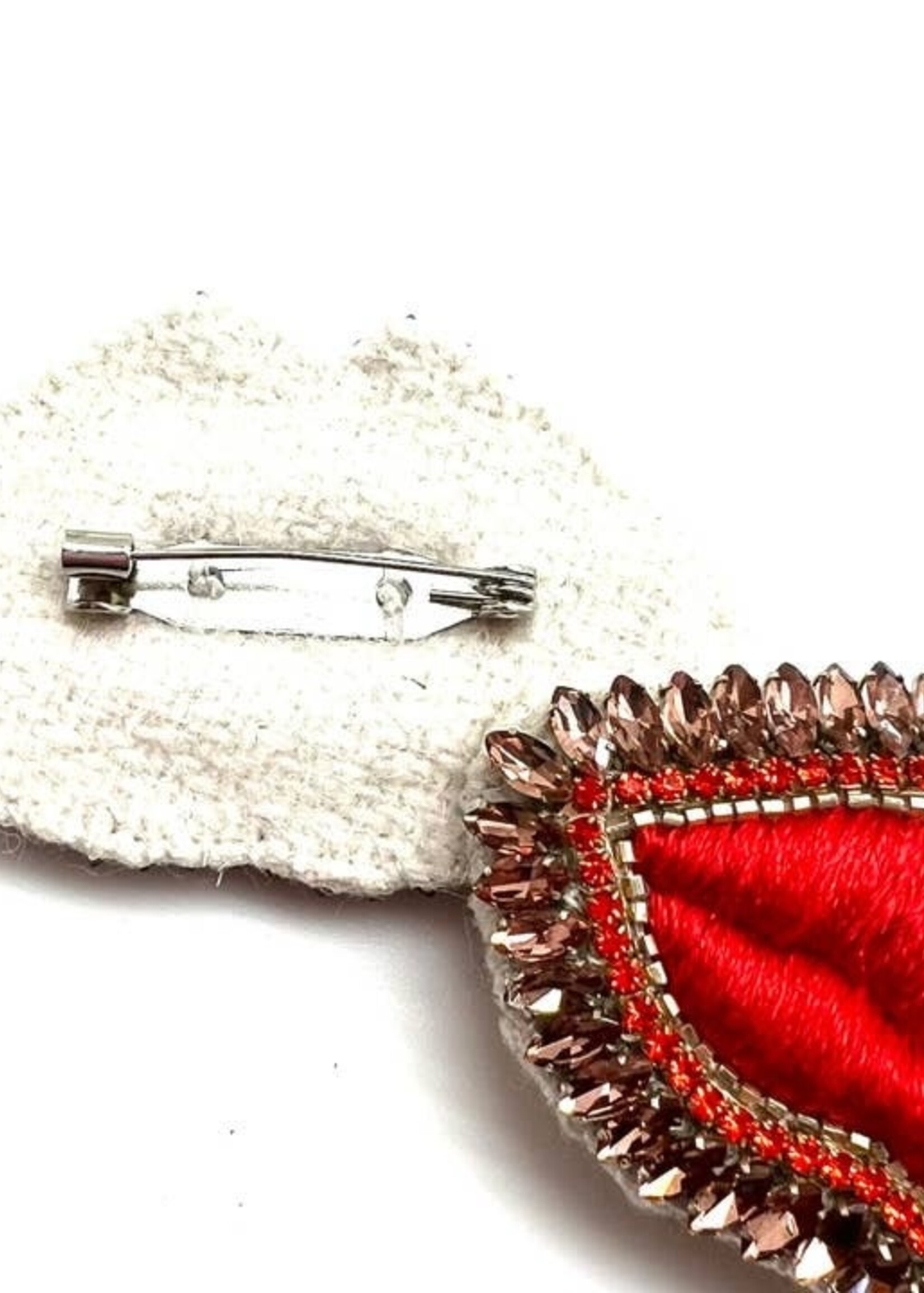 Red Lips Beaded Brooch