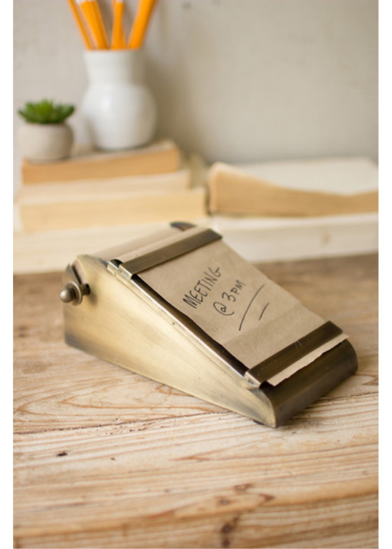 Antique-Style Brass Desk Top Note Roll Holder
