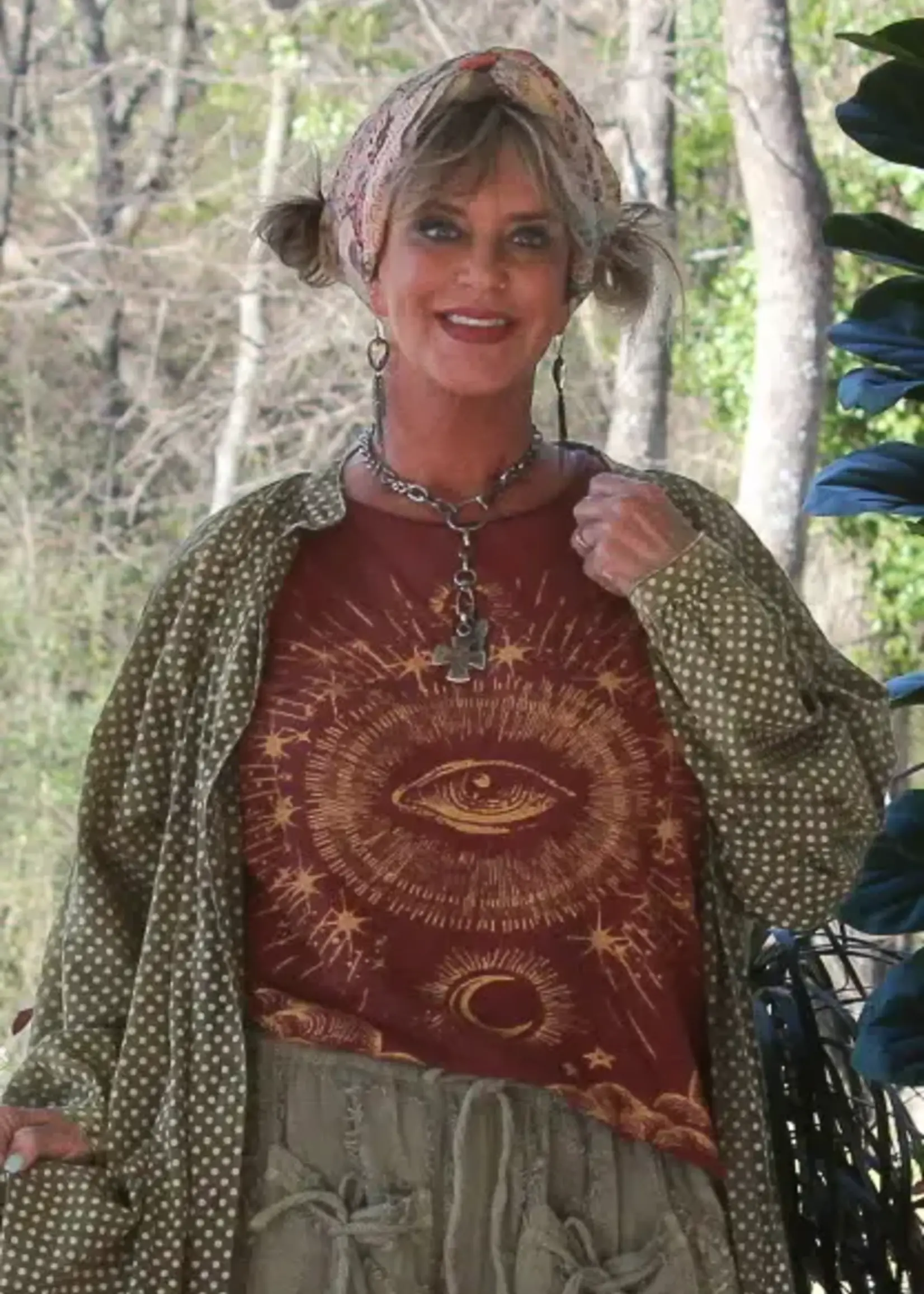 Jaded Gypsy Clothing Moon Dance Tee Wine Evil Eye Celestial
