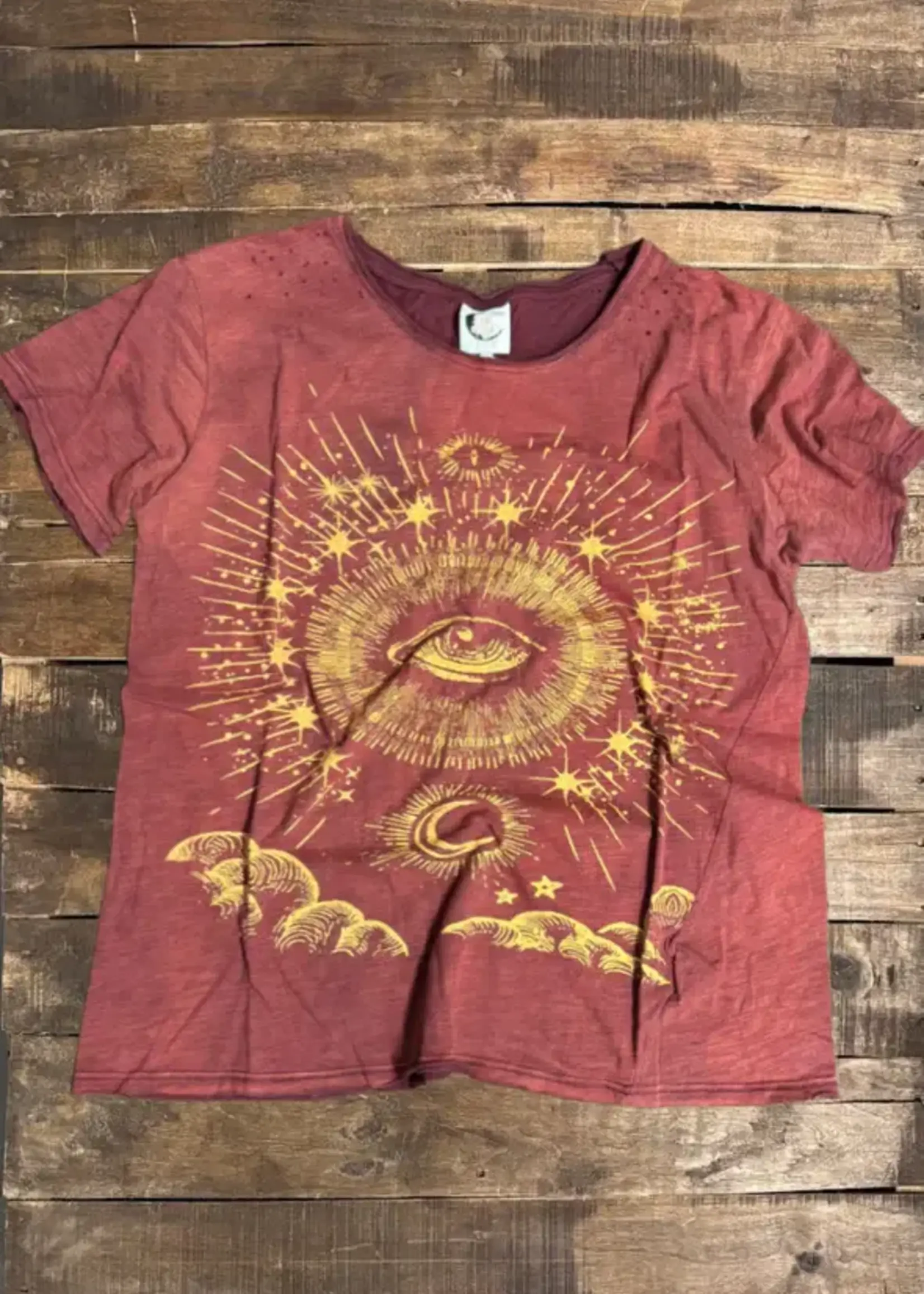 Jaded Gypsy Clothing Moon Dance Tee Wine Evil Eye Celestial