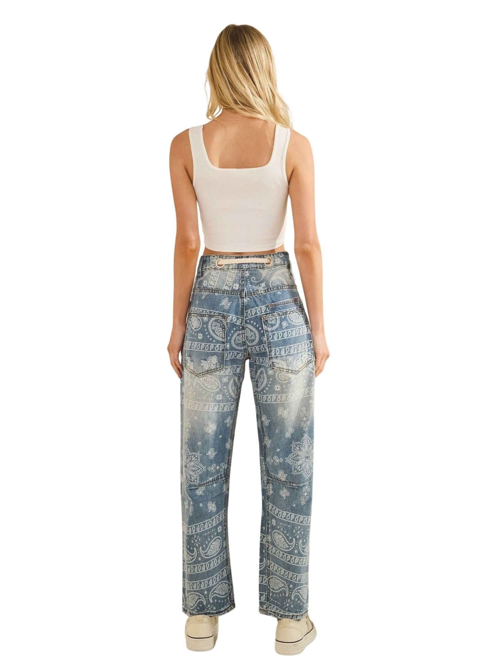Oli & Hali Bandana Paisley Patch Print Barrel Jean