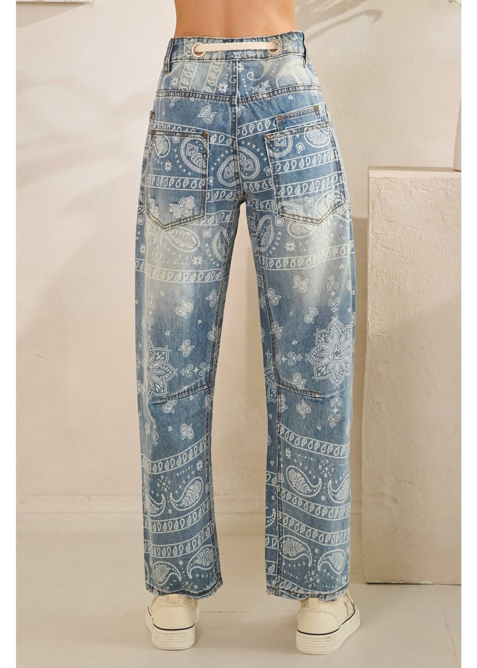 Oli & Hali Bandana Paisley Patch Print Barrel Jean