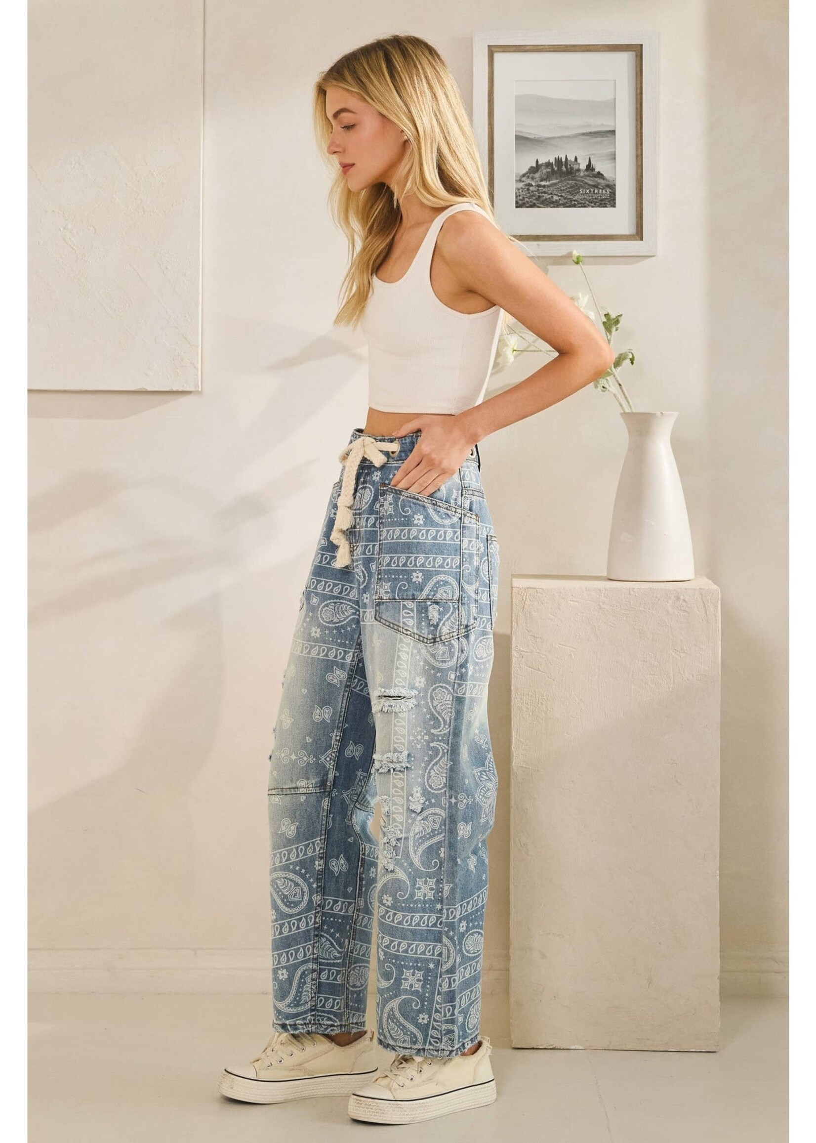 Oli & Hali Bandana Paisley Patch Print Barrel Jean