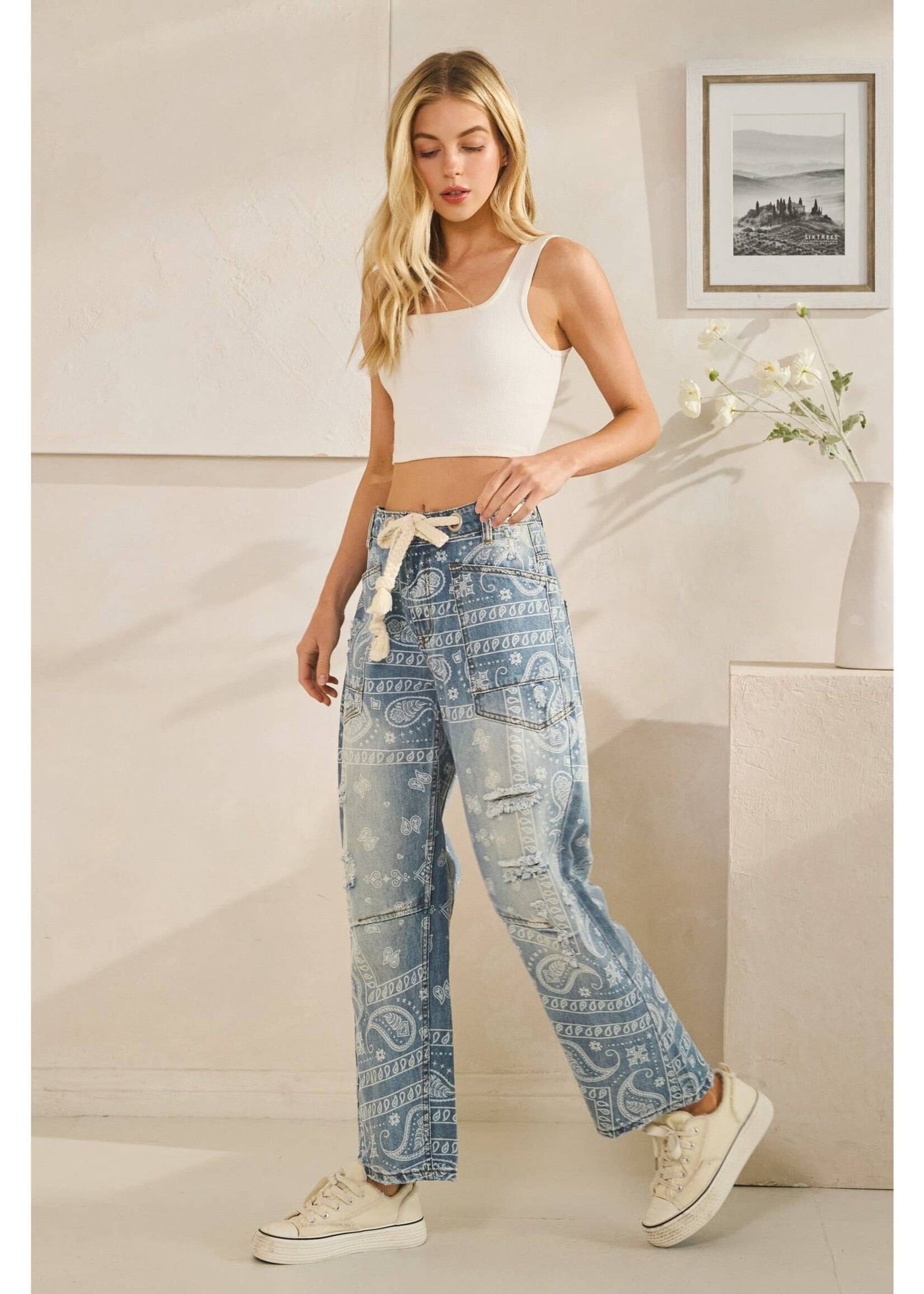 Oli & Hali Bandana Paisley Patch Print Barrel Jean