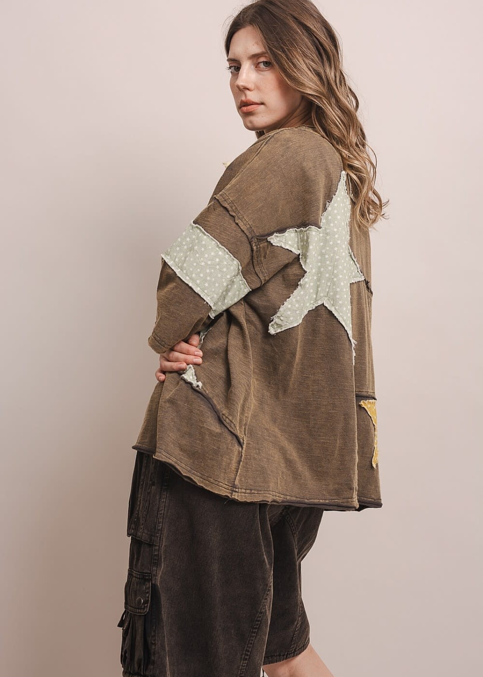 Blue Velvet Star Patchwork Tee Shirt Charcoal