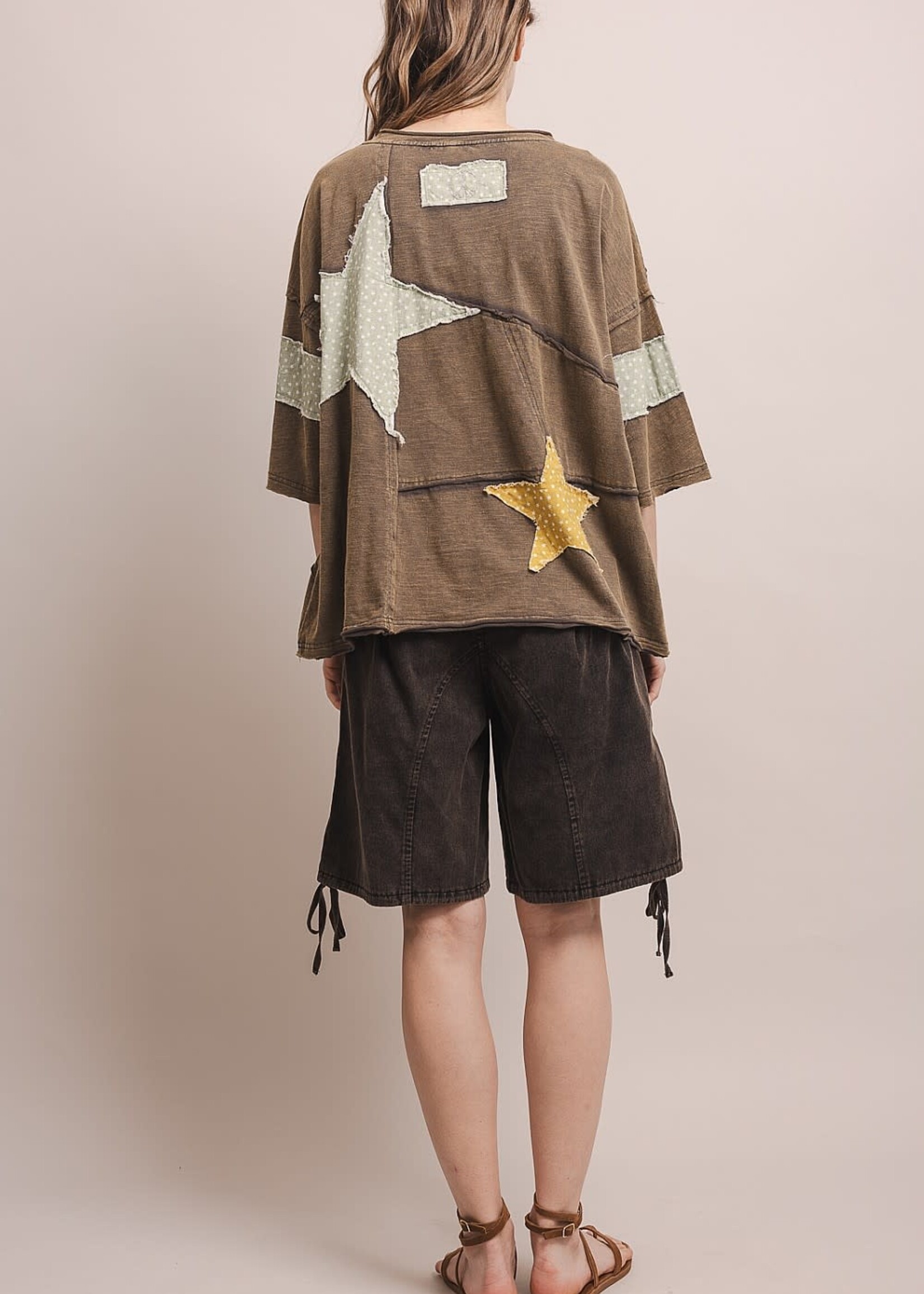 Blue Velvet Star Patchwork Tee Shirt Charcoal