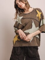 Blue Velvet Star Patchwork Shirt Charcoal