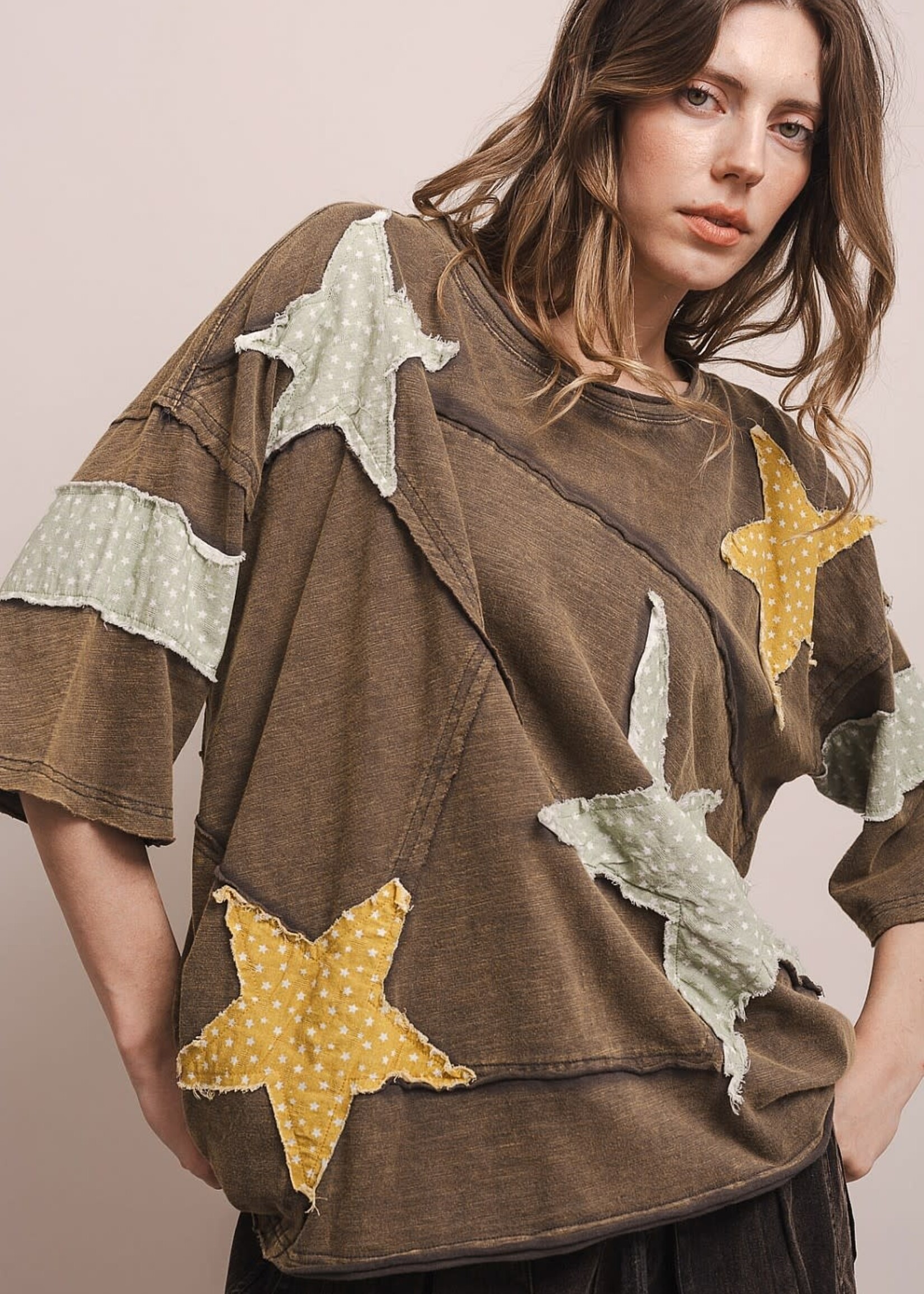 Blue Velvet Star Patchwork Tee Shirt Charcoal