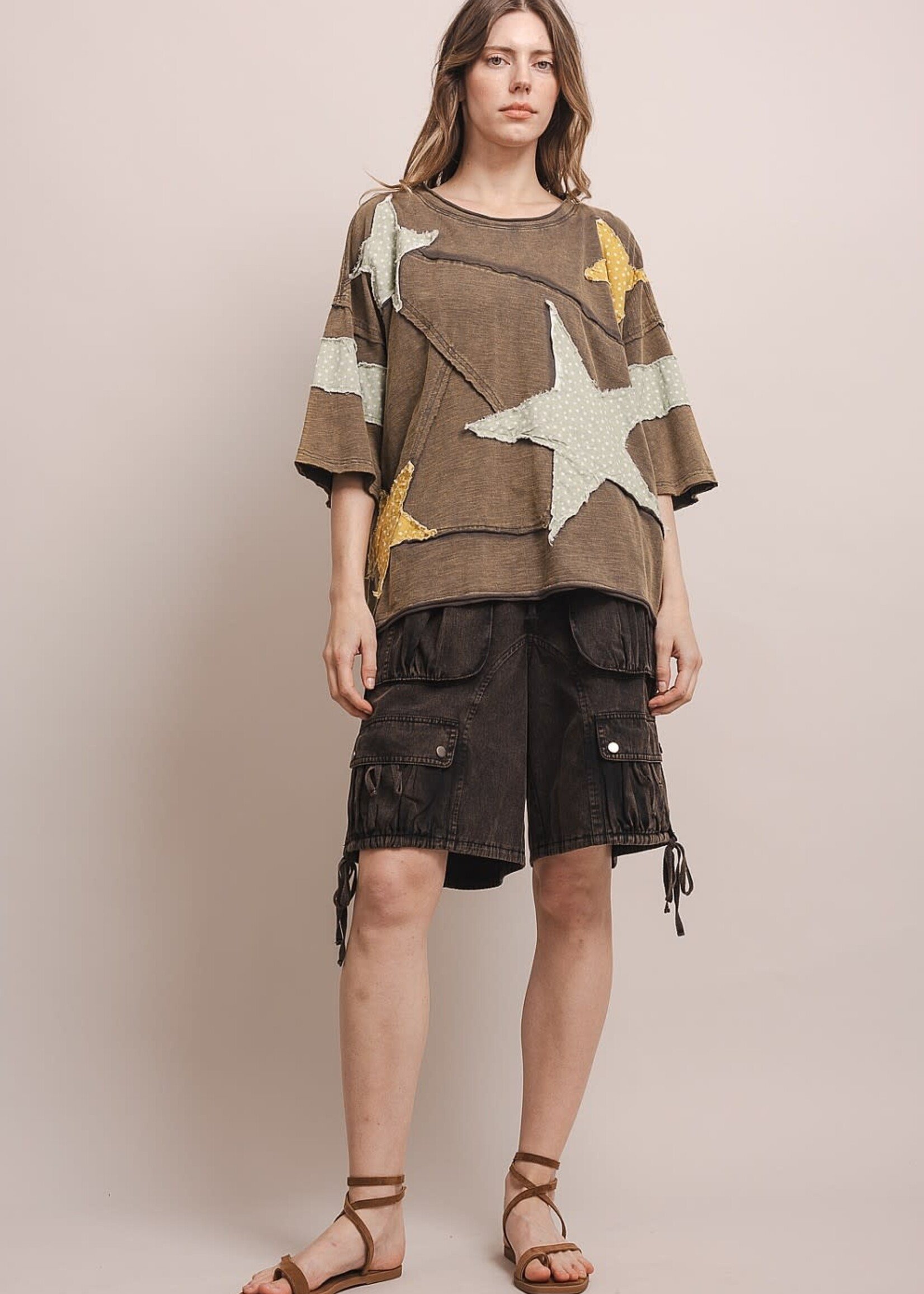 Blue Velvet Star Patchwork Tee Shirt Charcoal