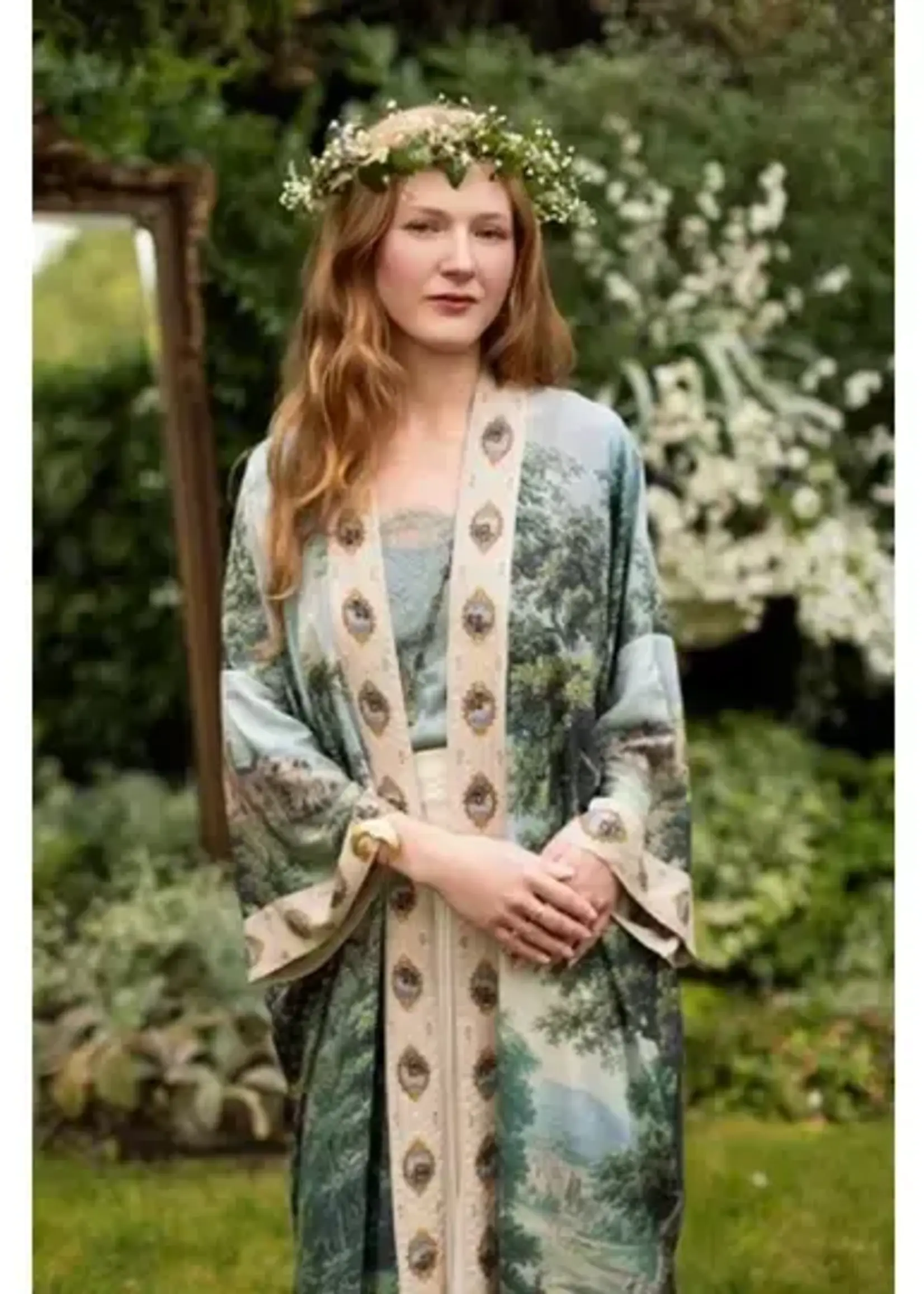 Market of Stars The Mythmaker Opera Duster Kimono w/ Pastoral Landscape & Unicorn
