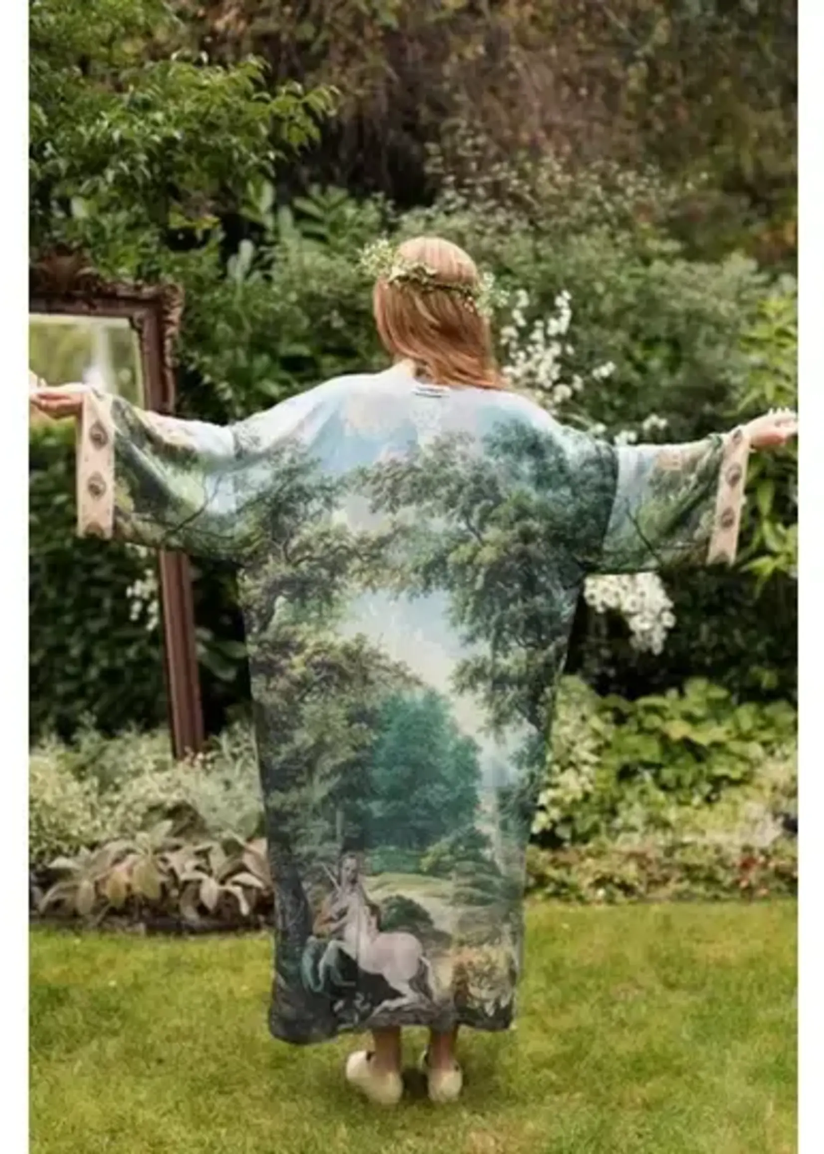 Market of Stars The Mythmaker Opera Duster Kimono w/ Pastoral Landscape & Unicorn