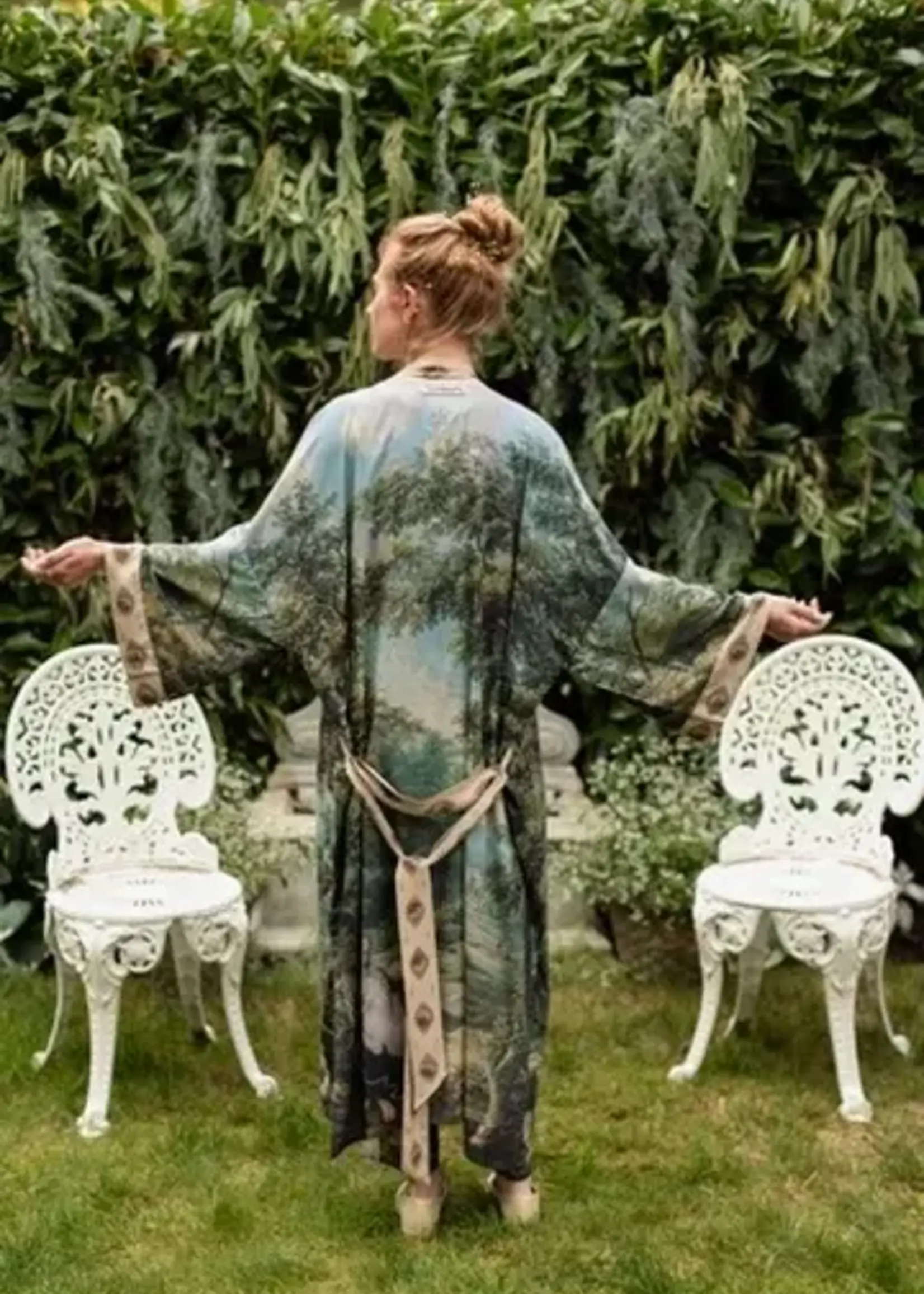 Market of Stars The Mythmaker Opera Duster Kimono w/ Pastoral Landscape & Unicorn