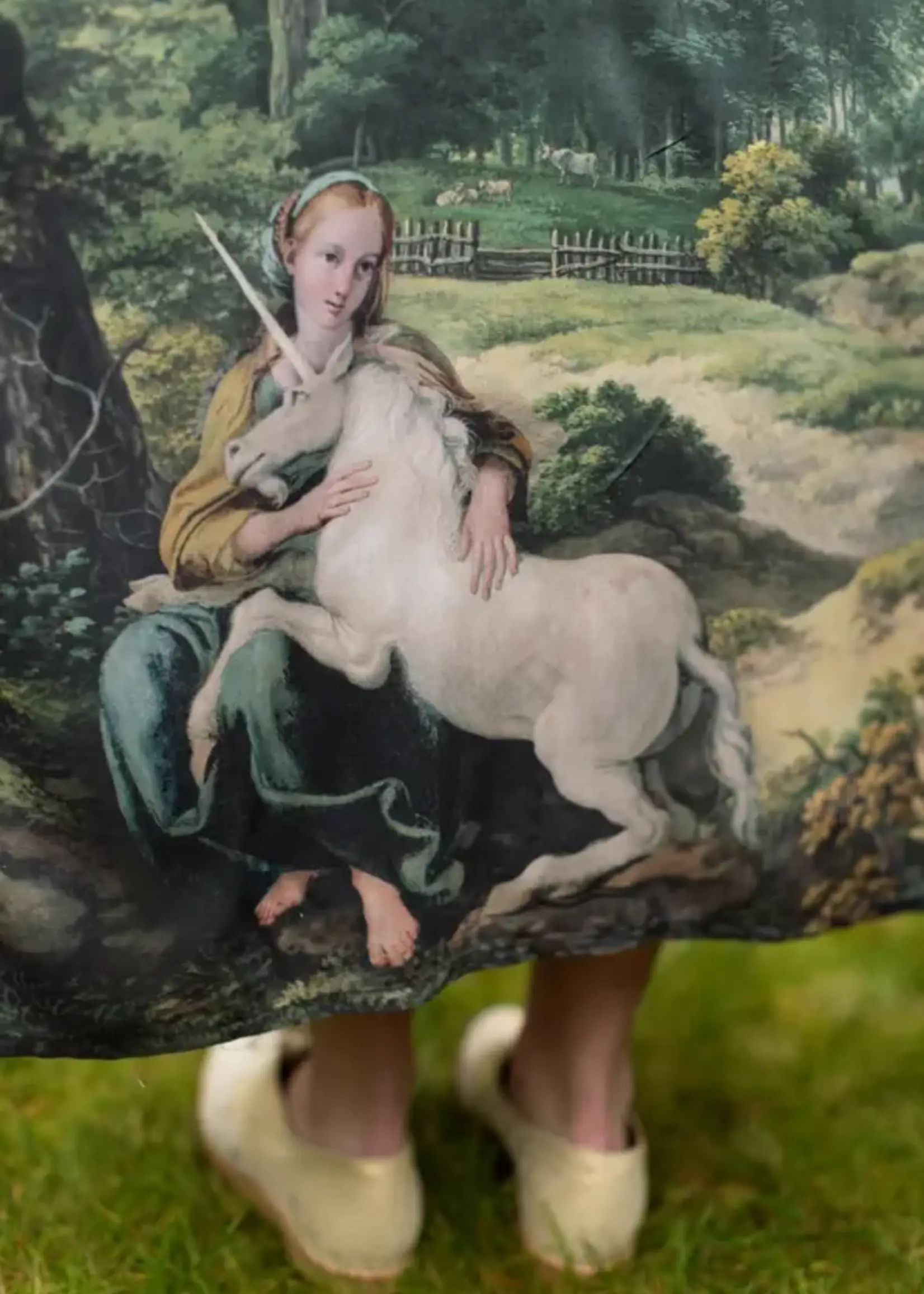 Market of Stars The Mythmaker Opera Duster Kimono w/ Pastoral Landscape & Unicorn