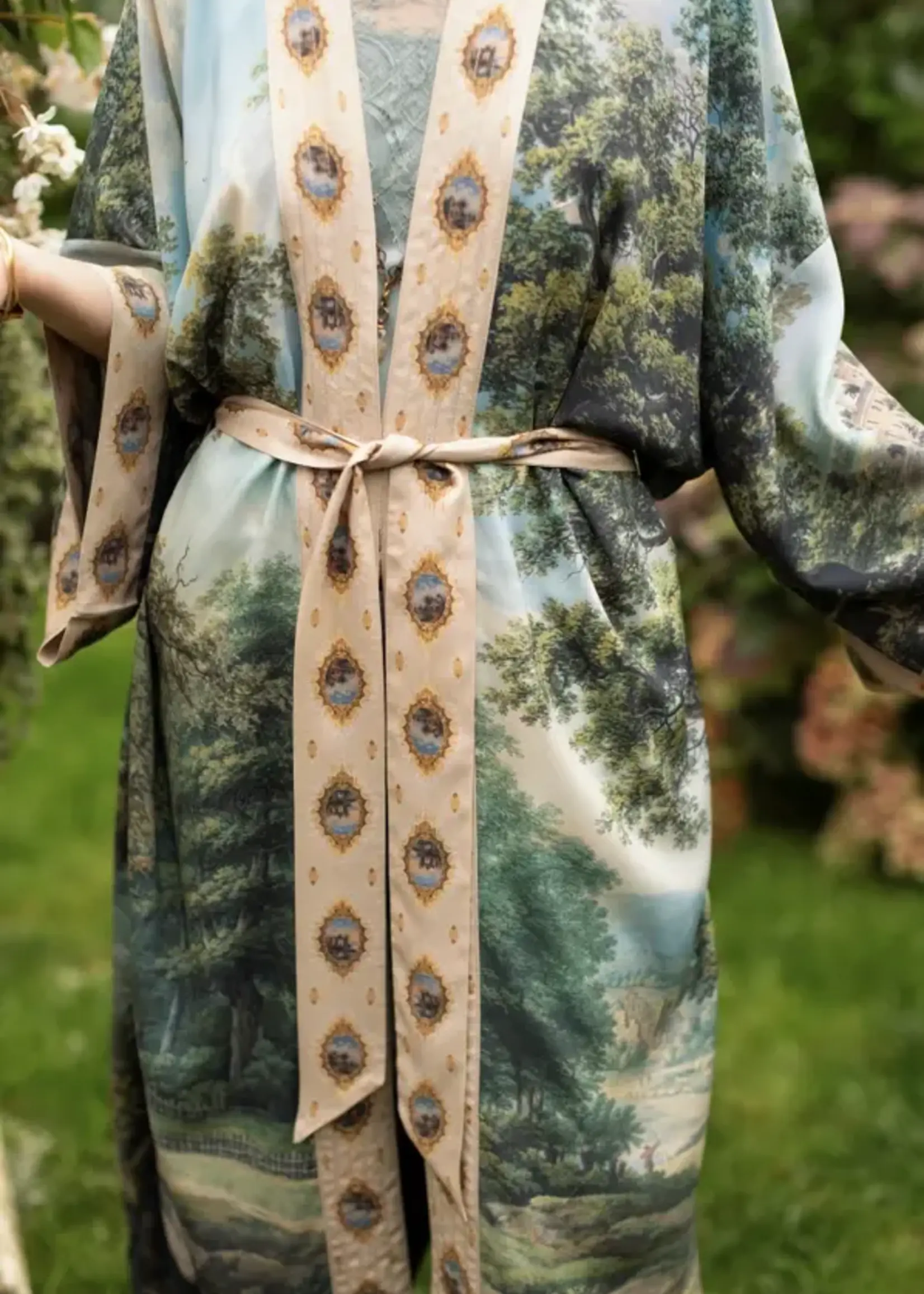 Market of Stars The Mythmaker Opera Duster Kimono w/ Pastoral Landscape & Unicorn