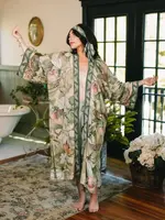 Market of Stars Fleur De Soleil Opera Duster Kimono Robe w/ Florals