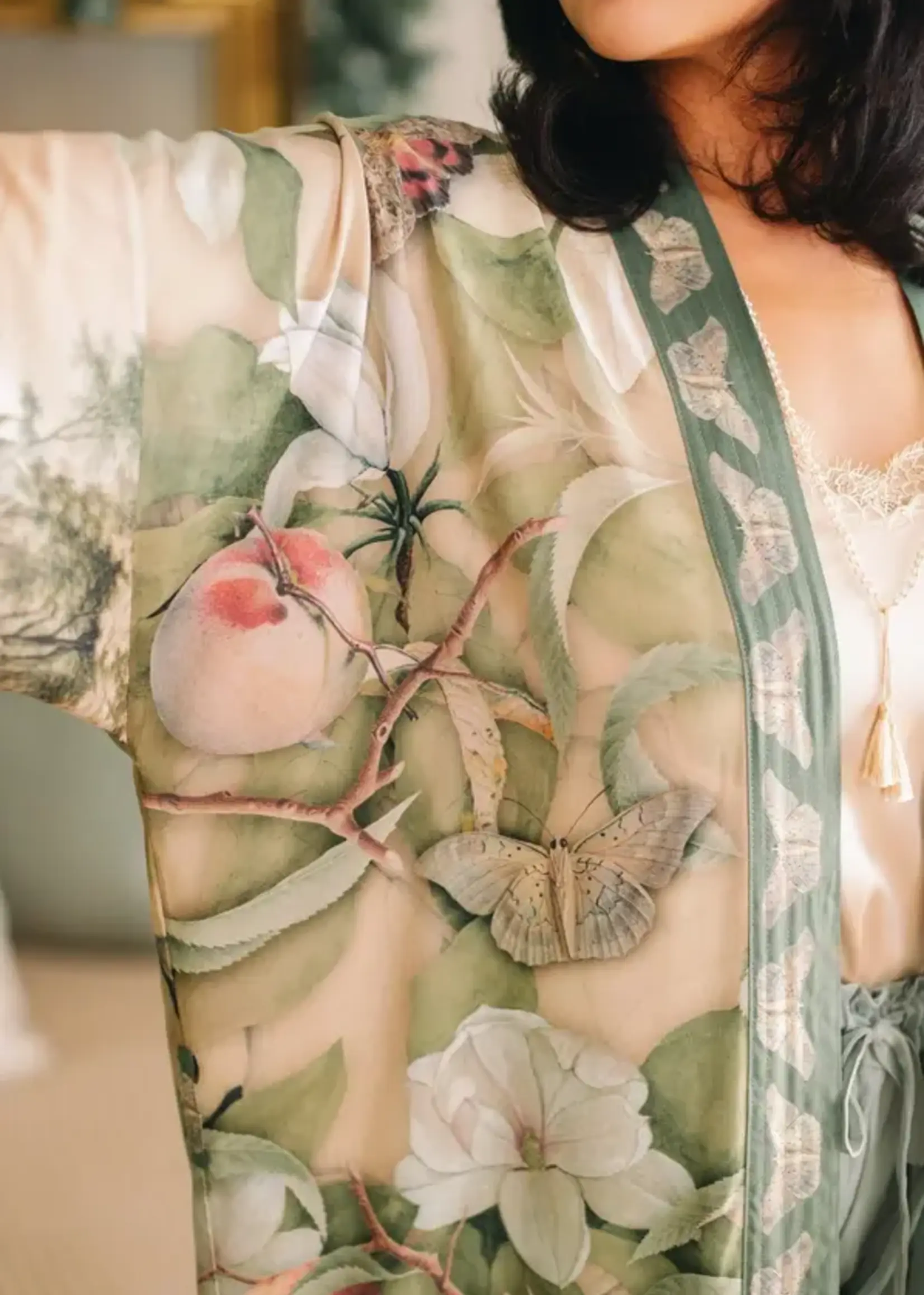 Market of Stars Fleur De Soleil Opera Duster Kimono Robe w/ Florals