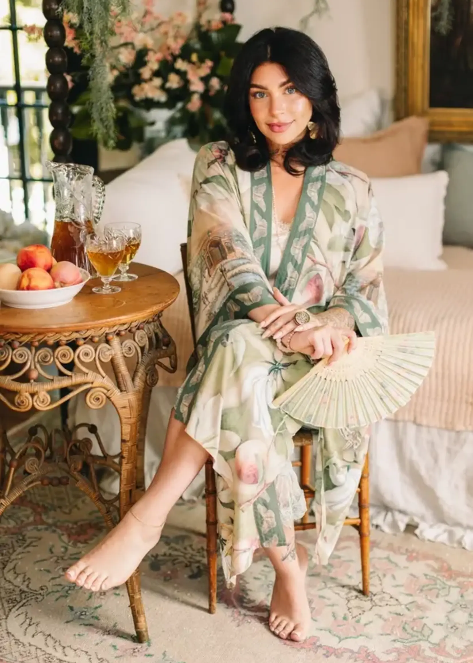 Market of Stars Fleur De Soleil Opera Duster Kimono Robe w/ Florals